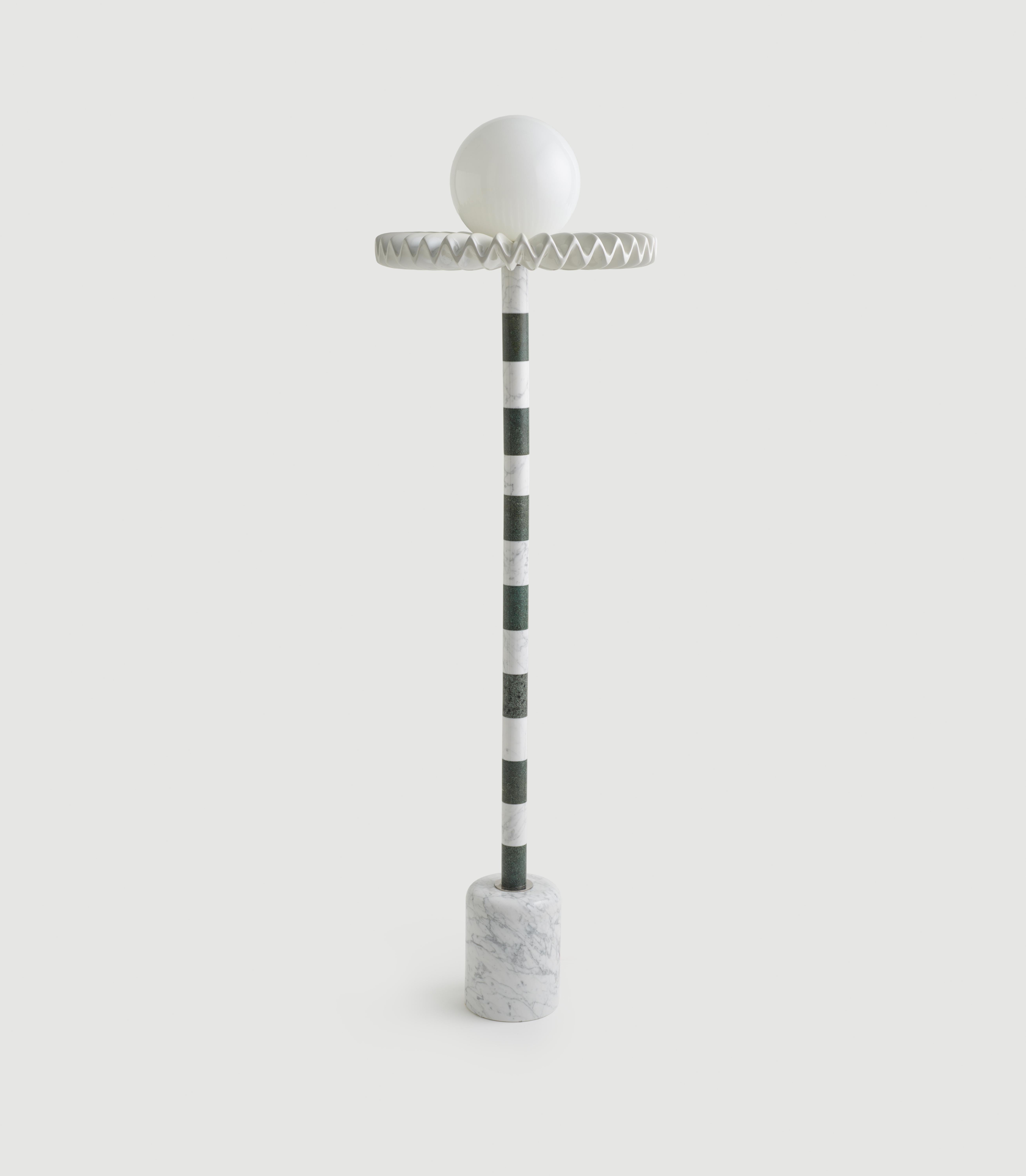 Turkish Sare Lamp in Green by Merve Kahraman, Marble Milk Glass & Hand-Painted Glass For Sale
