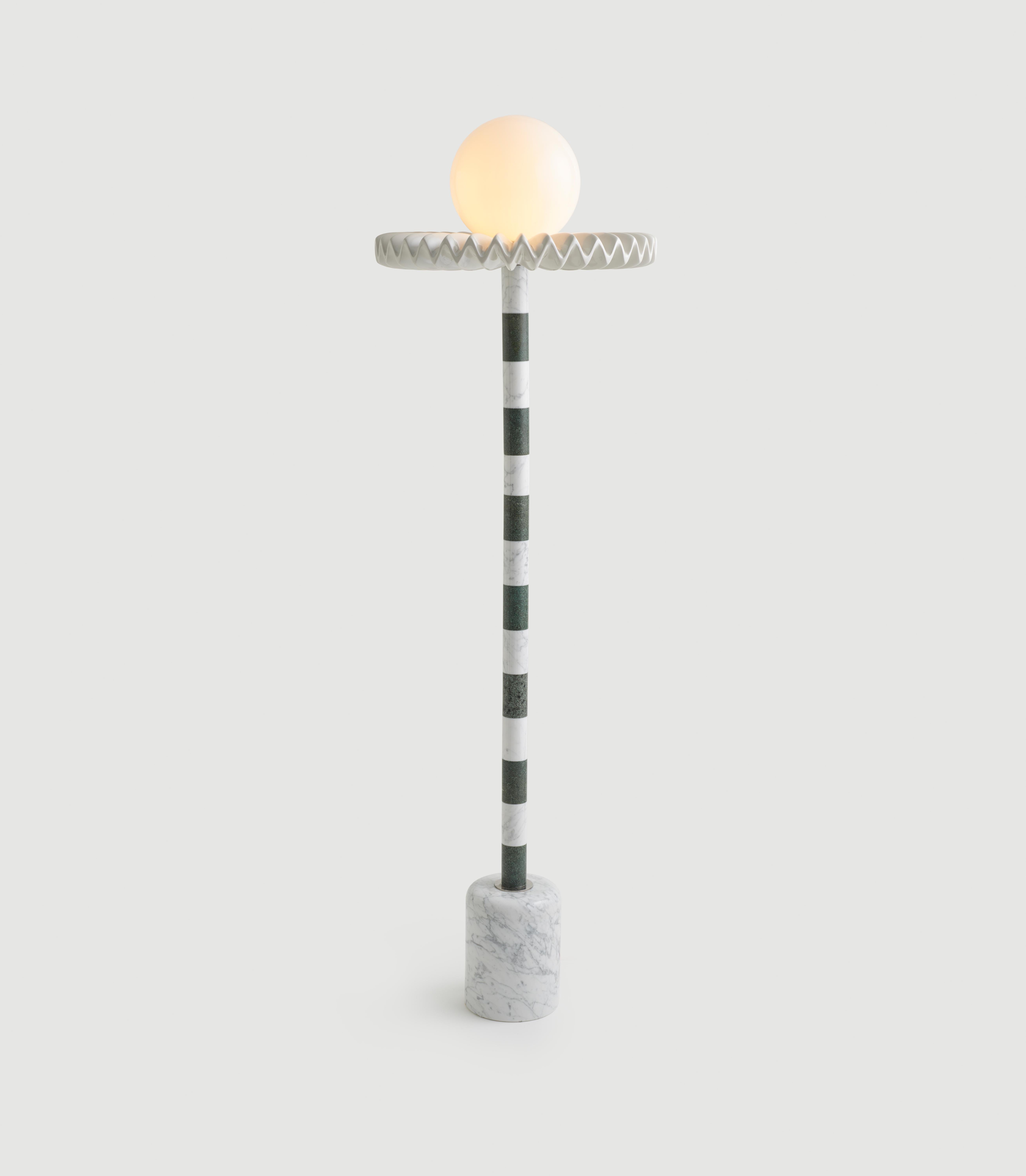 Hand-Crafted Sare Lamp in Green by Merve Kahraman, Marble Milk Glass & Hand-Painted Glass For Sale