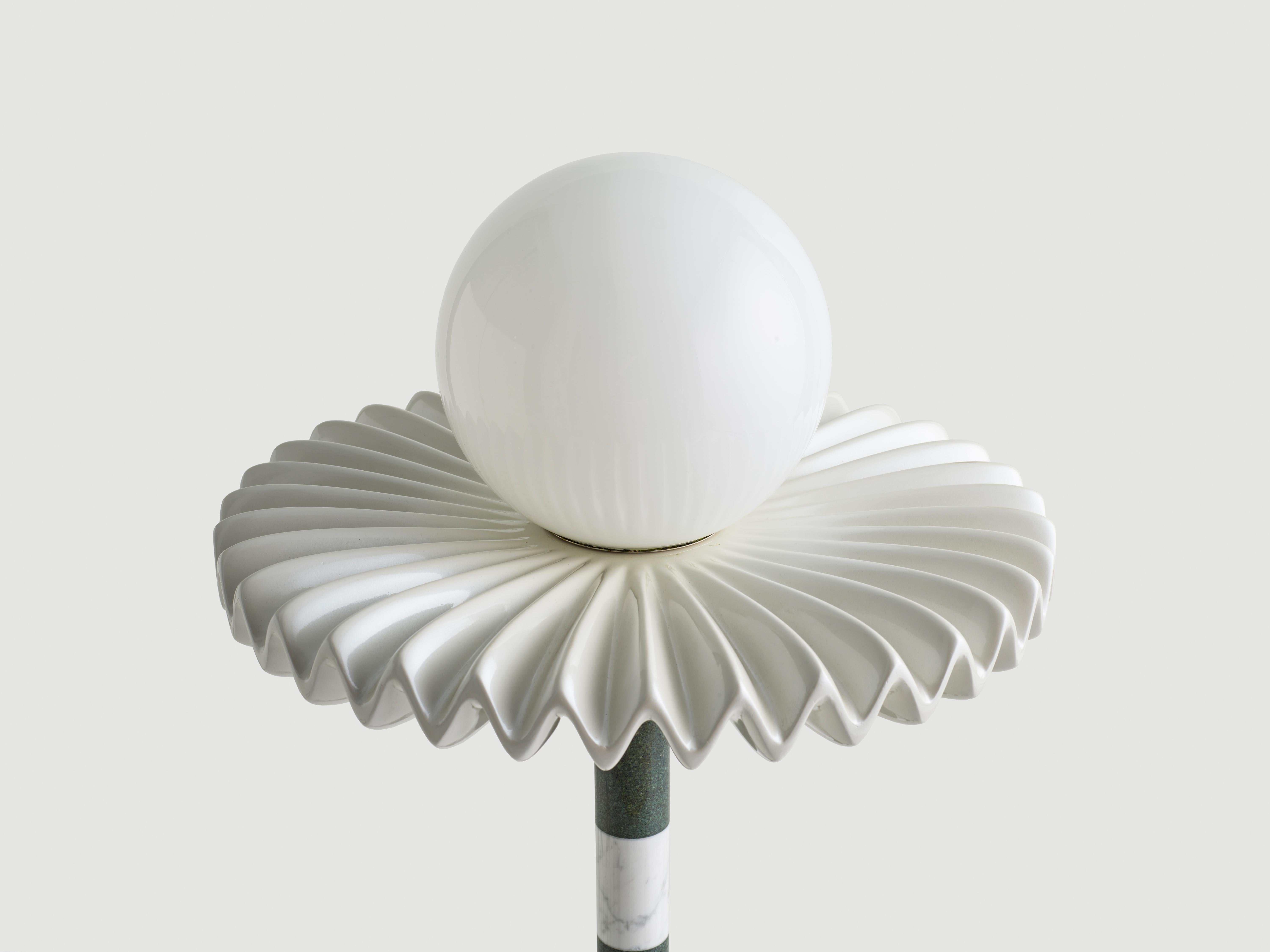 Sare Lamp in Green by Merve Kahraman, Marble Milk Glass & Hand-Painted Glass For Sale 1