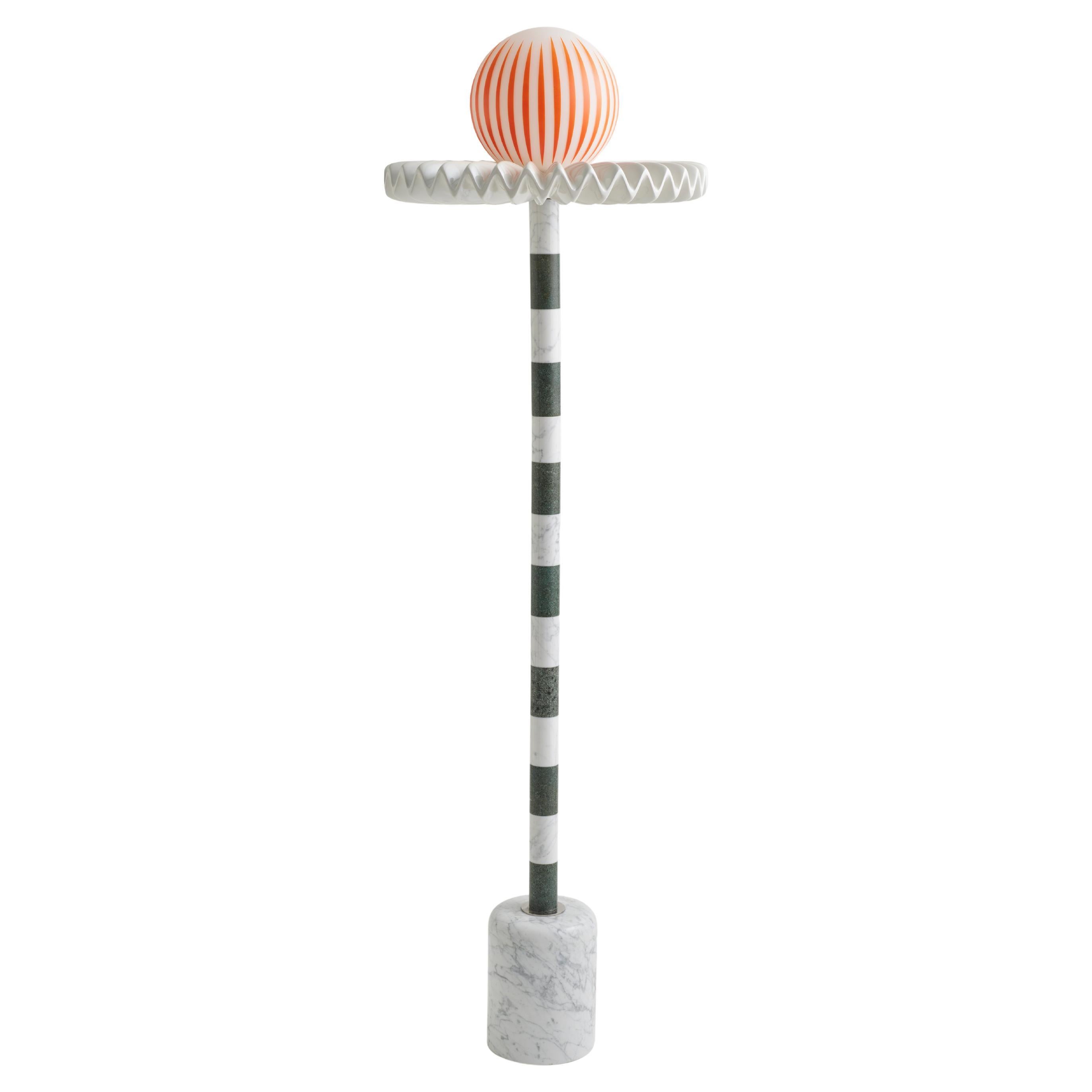 Sare Lamp in Green by Merve Kahraman, Marble Milk Glass & Hand-Painted Glass