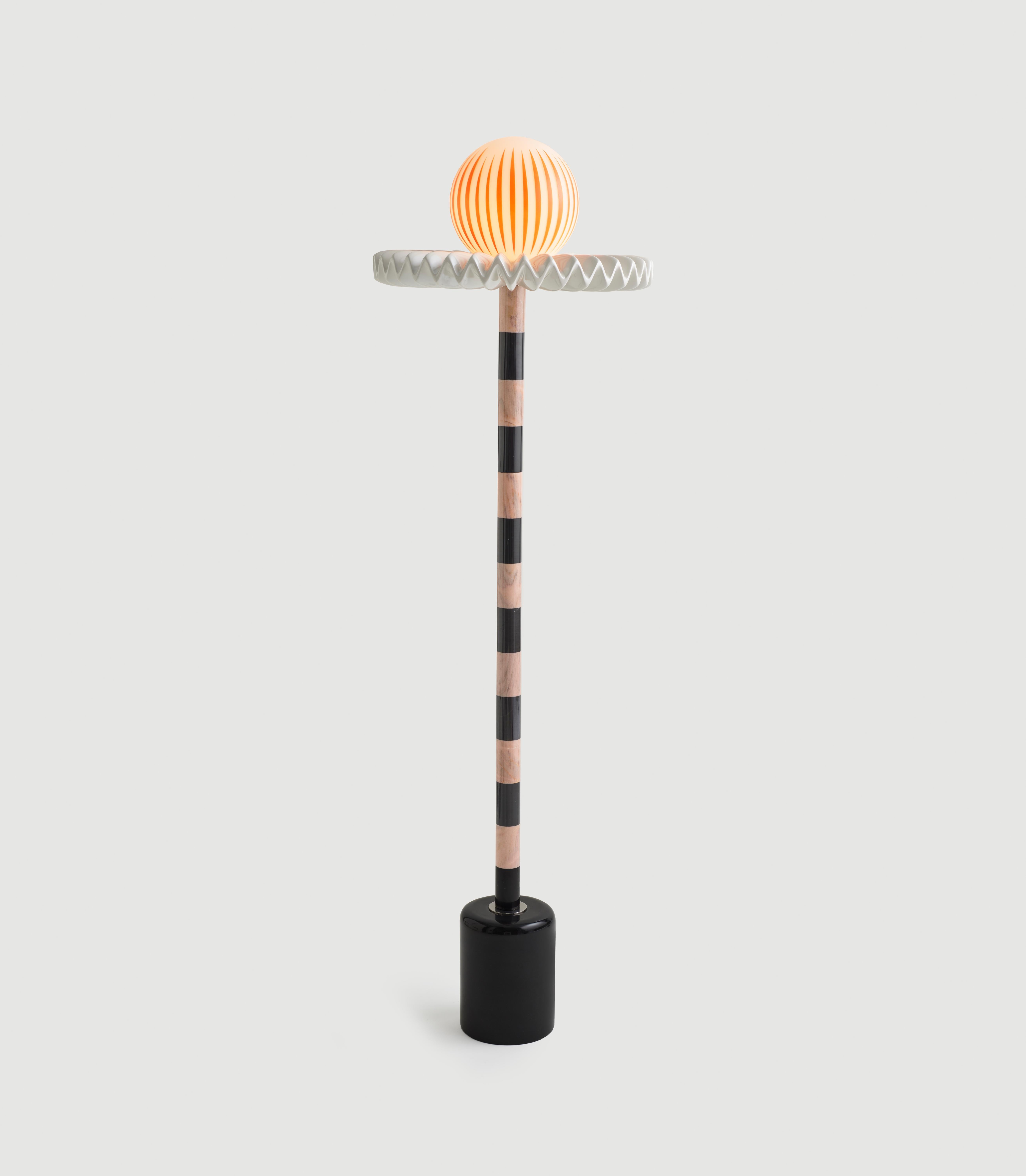 Sare Lamp in Pink/Black by Merve Kahraman, Marble Glass & Hand-Painted Glass For Sale 1