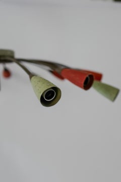 Gino Sarfatti Vintage Midcentury Sputnik Chandelier with Red and Green Shades