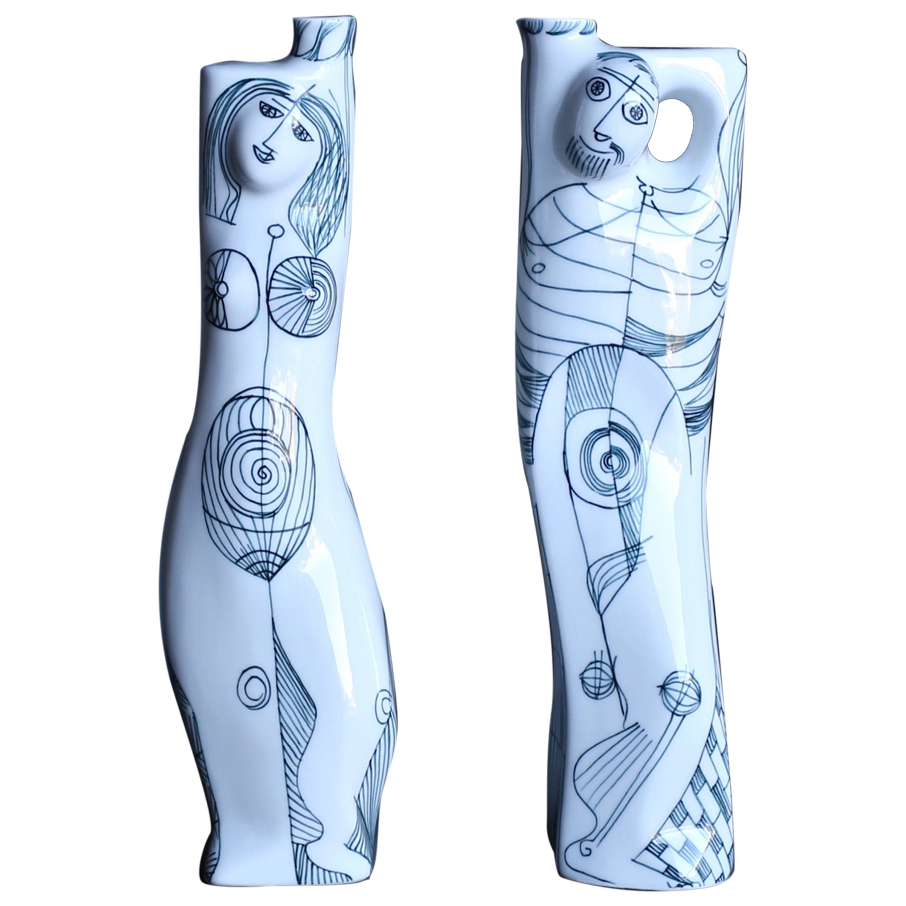 Sargadelos Porcelain Nude Figural Vases, circa 1970