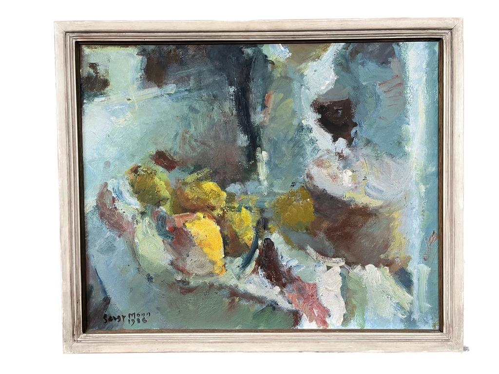 Fabulous texture and palette in this wonderful still life dating from the 1980s when Sargy was living at Lyndhurst Grove.

Sargy Mann (1937-2015)
Still life with glass of wine
Signed and dated lower left 1986
Inscribed with title on old label to the