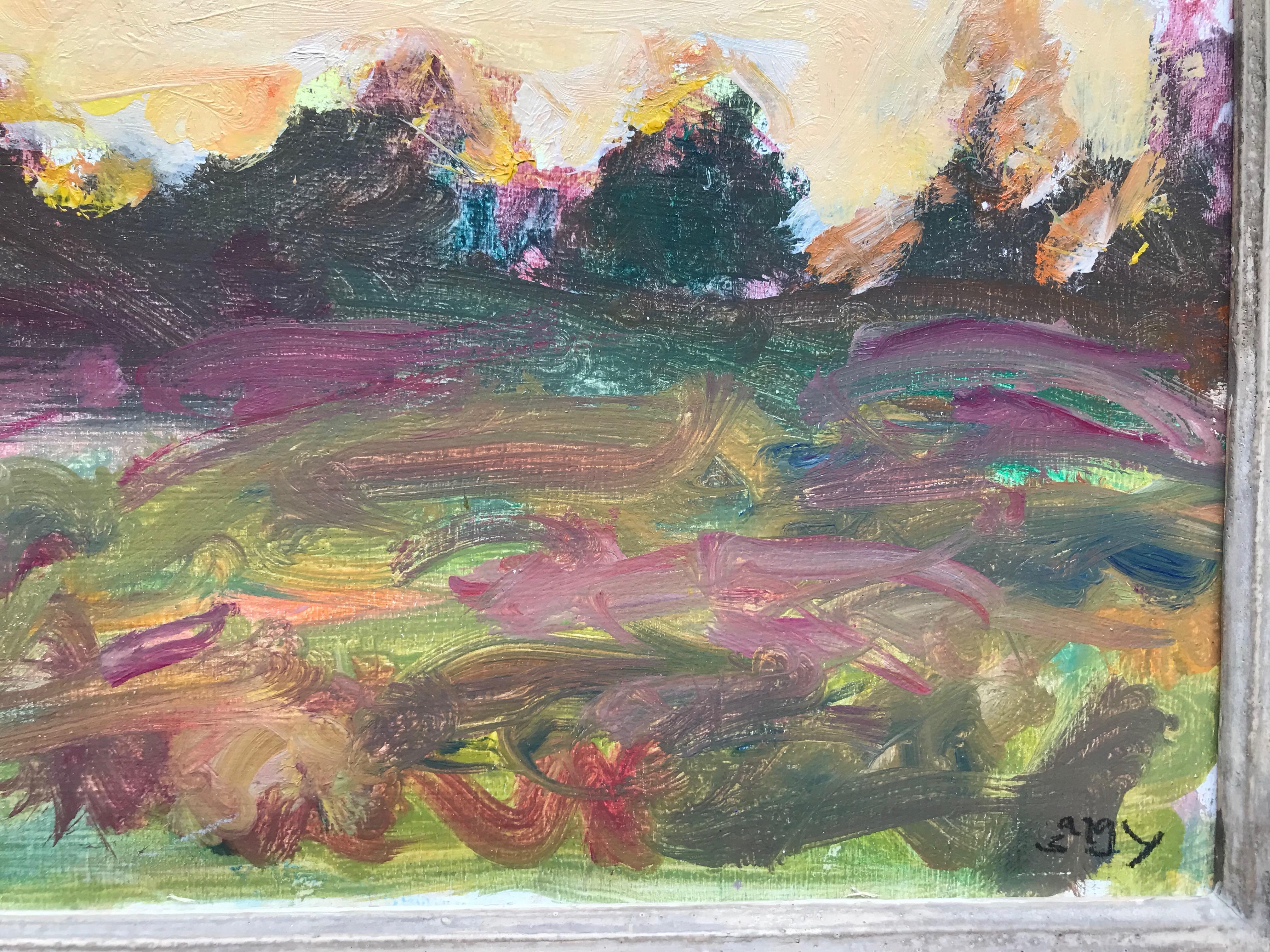 Sargy Mann, Sunset Abthorpe, impressionist landscape 1