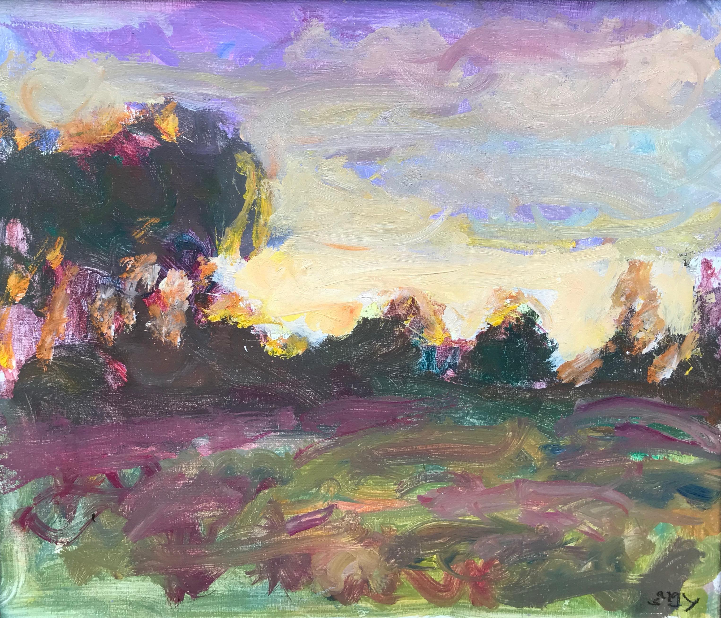 Sargy Mann, Sunset Abthorpe, impressionist landscape 2