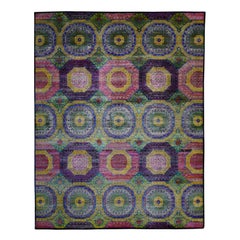 Sari Silk with Oxidized Wool Mamluk Design Hand Knotted Oriental