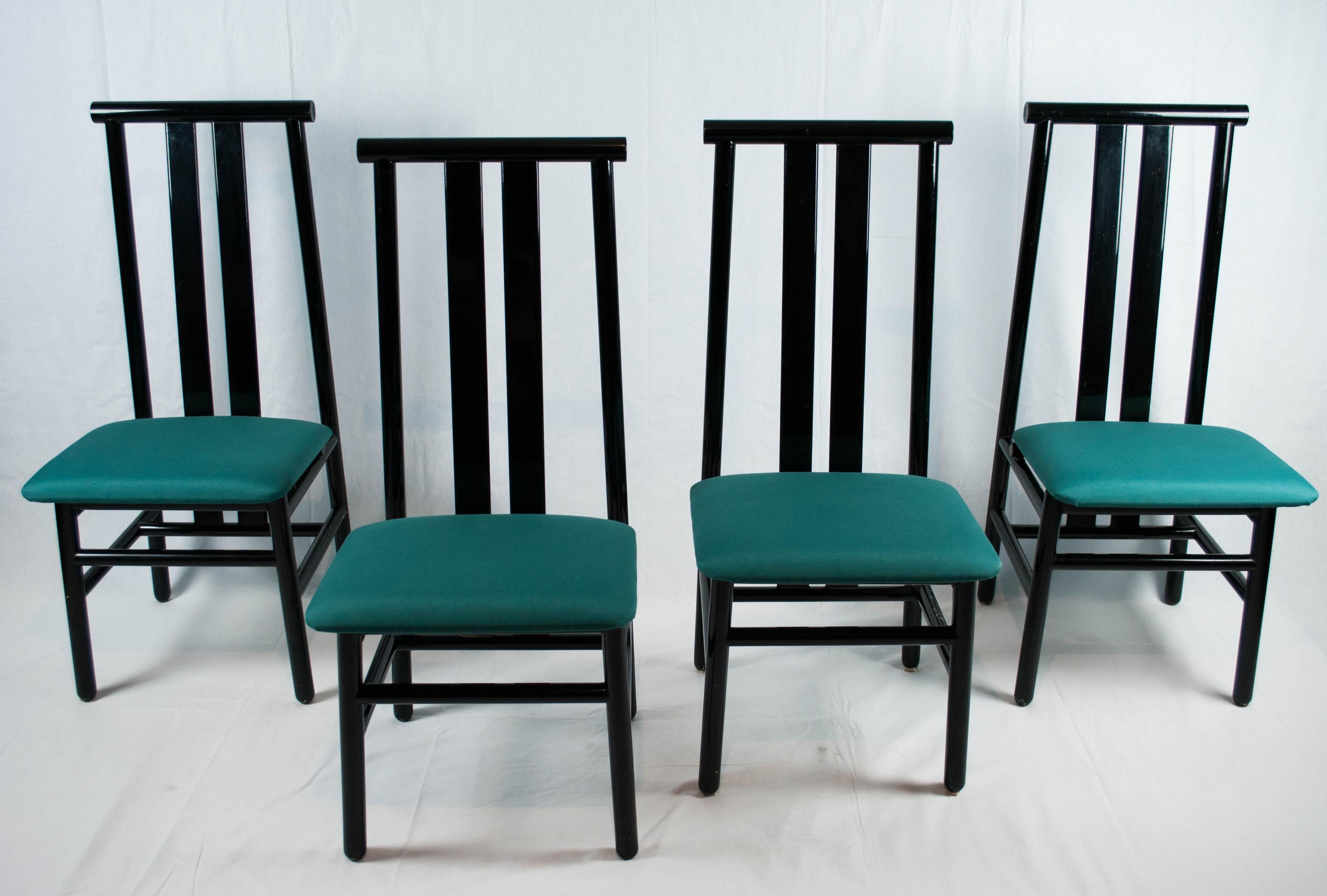 Italian Sarian 'Zea' Modern High-Backed Black Lacquered Chairs for Tisettanta, Italy For Sale