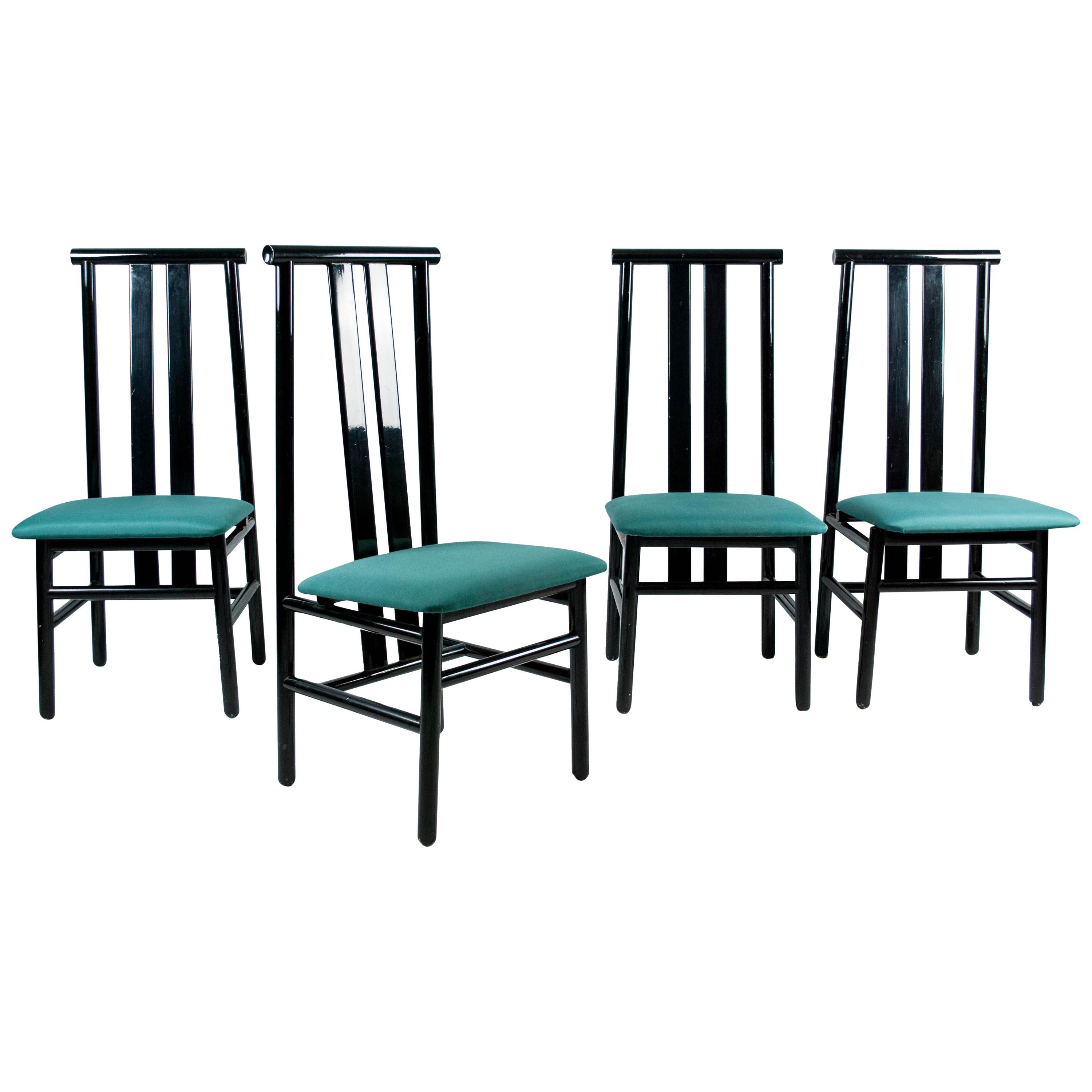 Sarian 'Zea' Modern High-Backed Black Lacquered Chairs for Tisettanta, Italy For Sale