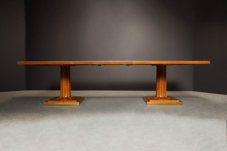 This rare and monumental dining table by T.H. Robsjohn-Gibbings for Saridis of Athens (signed under both sections), circa 1950s, is a prime candidate for the discriminating collector - not only is it incredibly rare, it is also in fantastic original