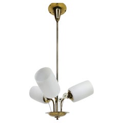 Sario Three-Light Brass Chandelier with Opaline Glass Shades, Finland, 1960s