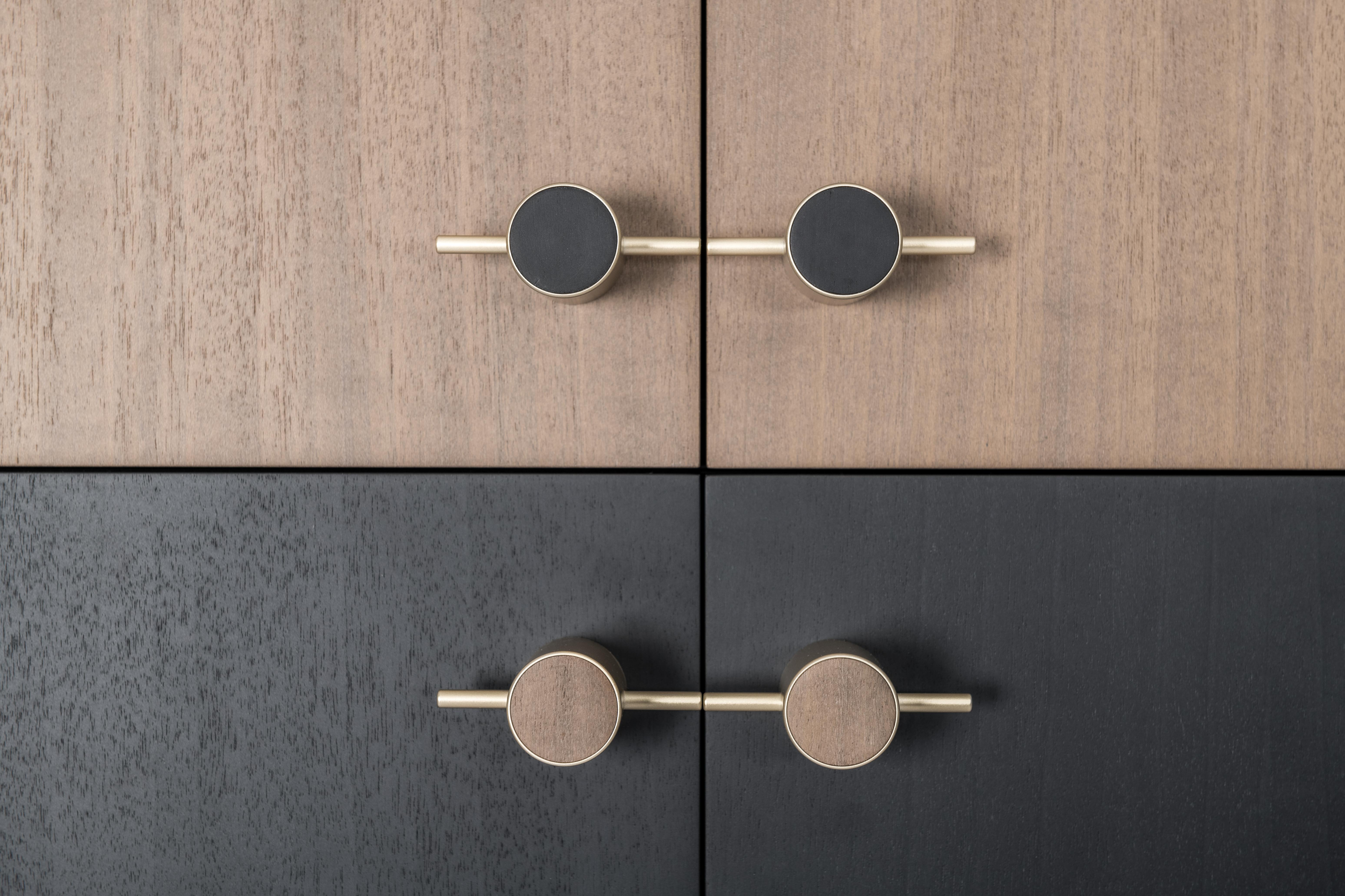 Italian Sarita 2 Colors Luxury Cabinet Metal Structure, Jewel Handles & 2 Wooden Compart For Sale