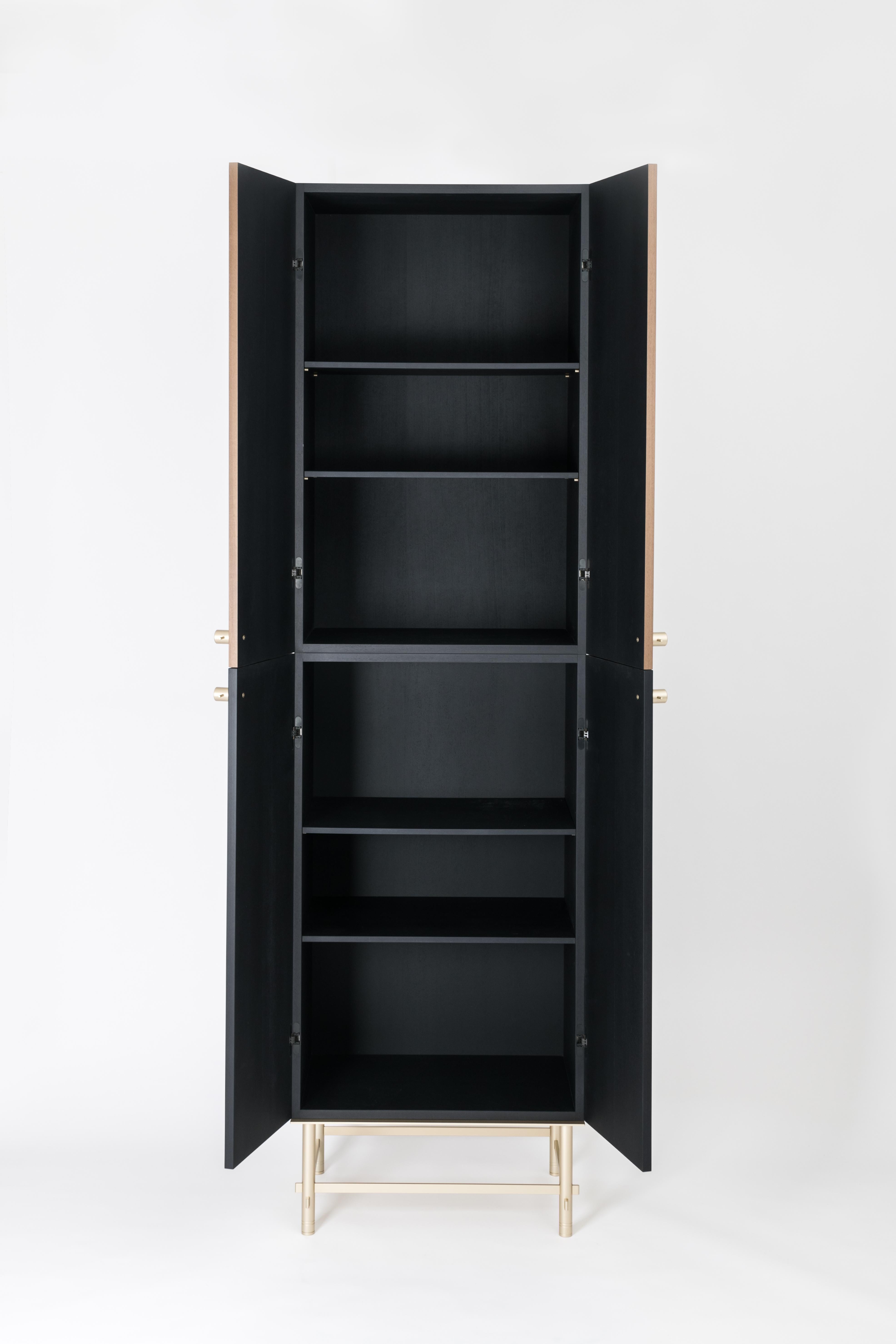 Sarita 2 Colors Luxury Cabinet Metal Structure, Jewel Handles & 2 Wooden Compart In New Condition For Sale In Milano, IT