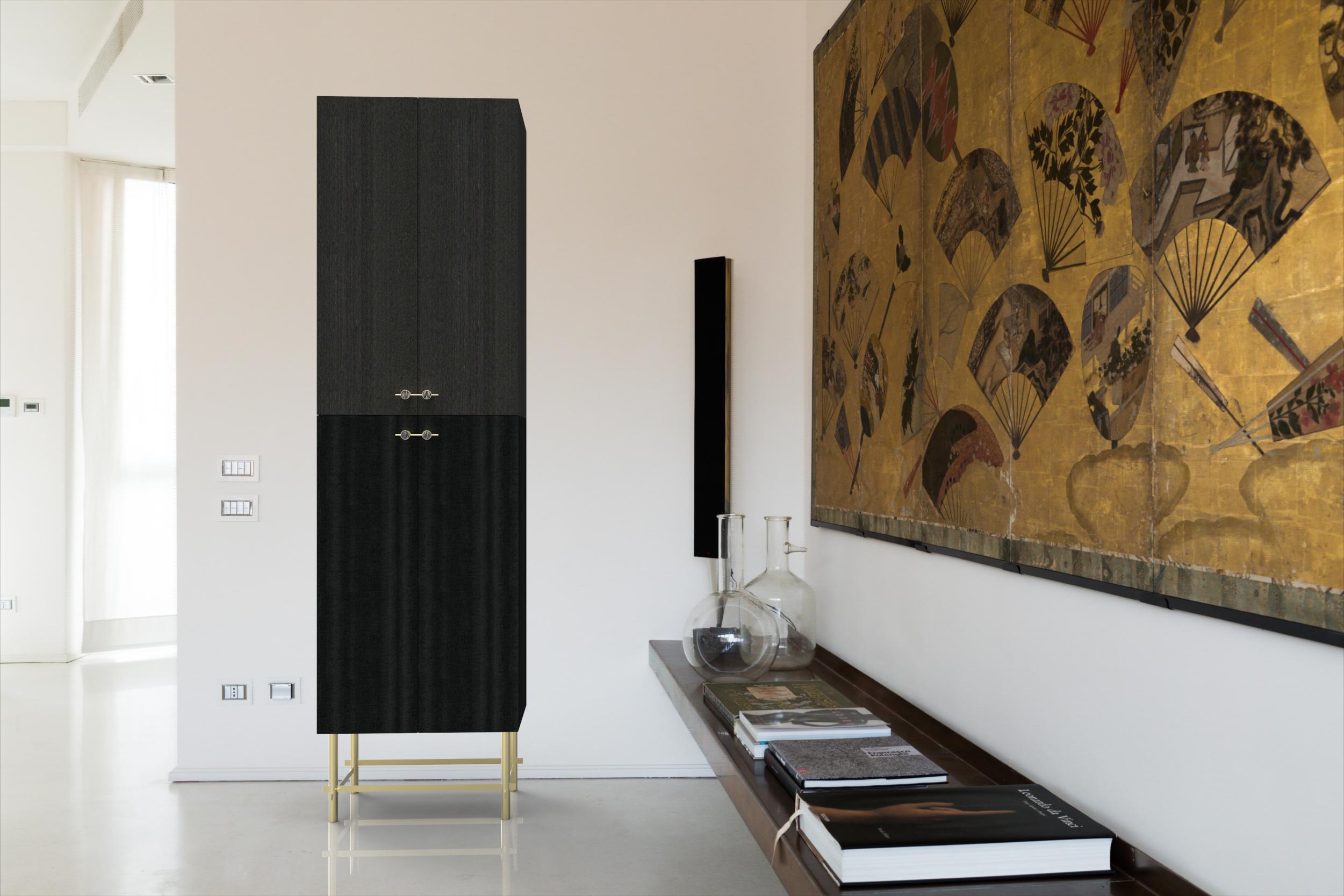 Sarita 2 Colors Luxury Cabinet Metal Structure, Jewel Handles & 2 Wooden Compart For Sale 3