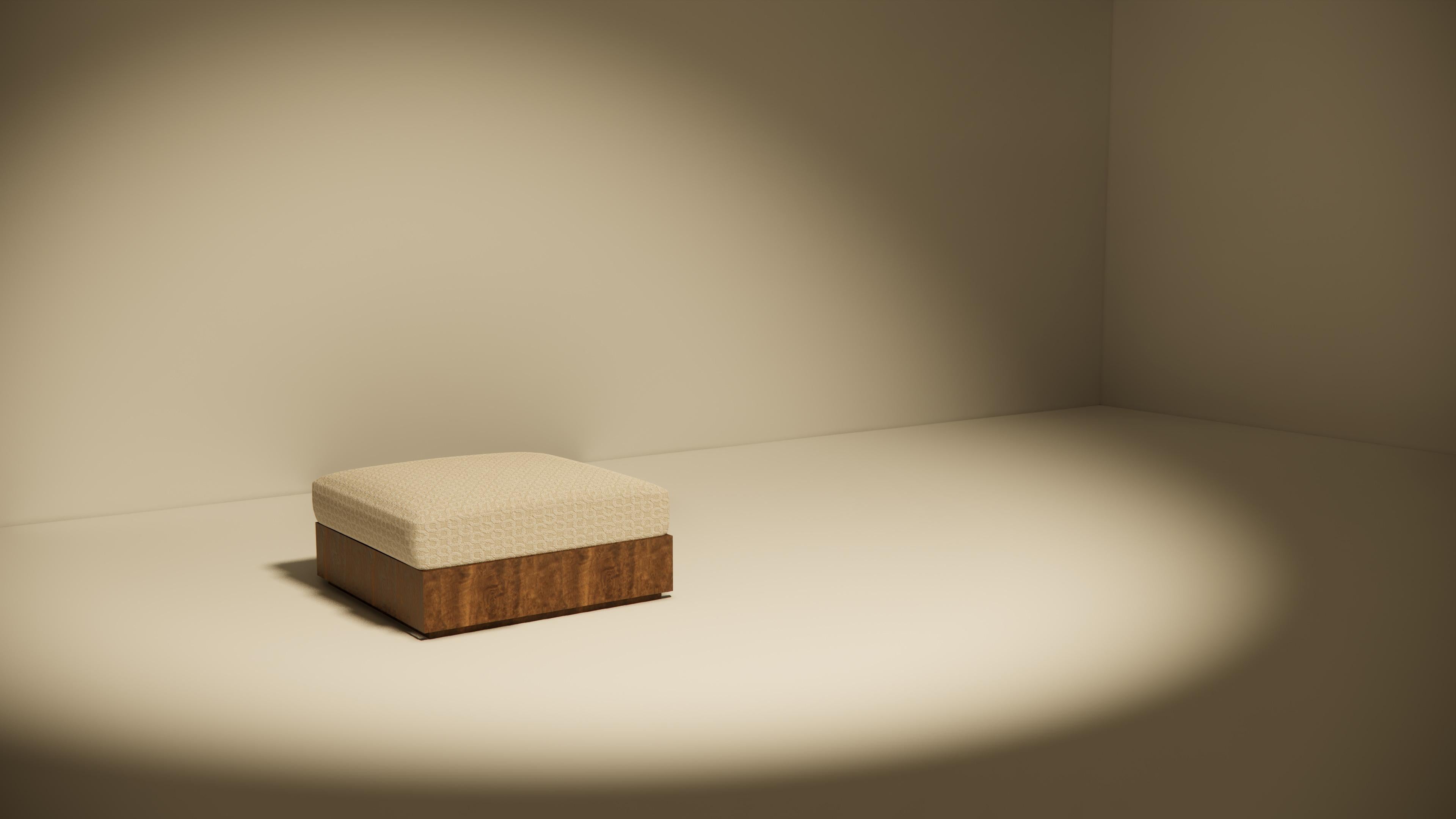 Sarkooh I Pouf – Handcrafted Walnut Base Upholstered in Dedar Fabric (W 95 cm) In New Condition For Sale In London, GB