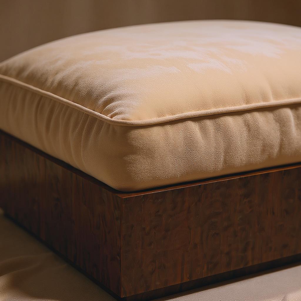 Contemporary Sarkooh I Pouf – Handcrafted Walnut Base Upholstered in Dedar Fabric (W 95 cm) For Sale