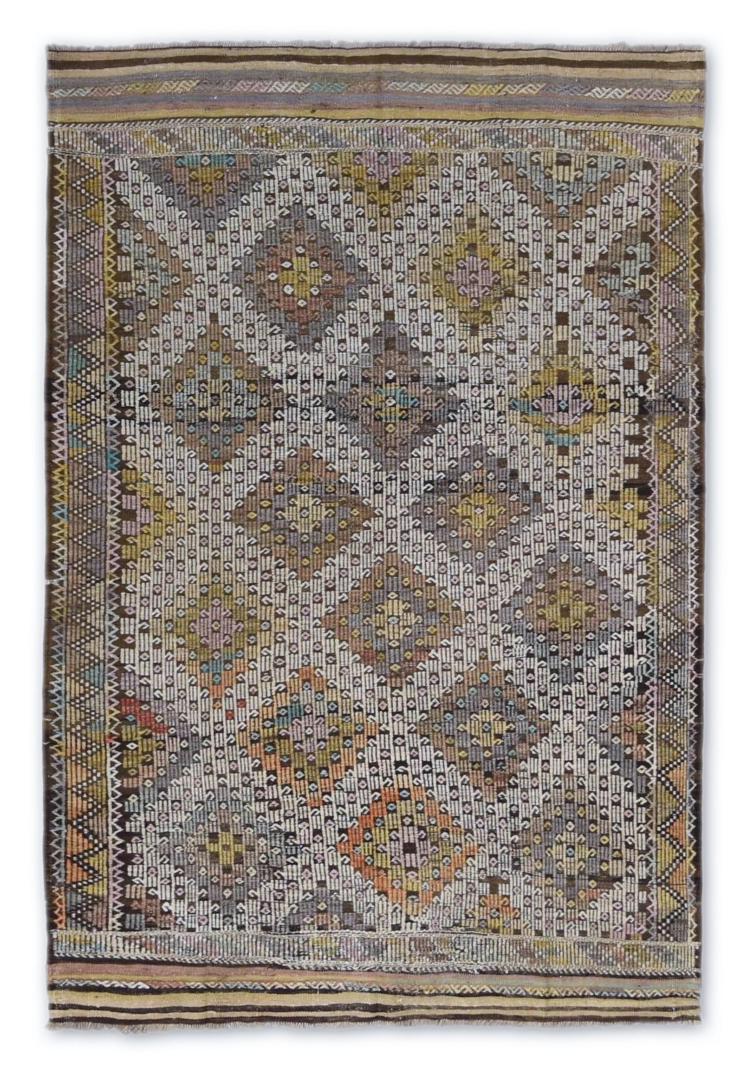 Şarköy Erdfarbener Woll-Kilim 5'4''x7'10'' (Handgeknüpft) im Angebot