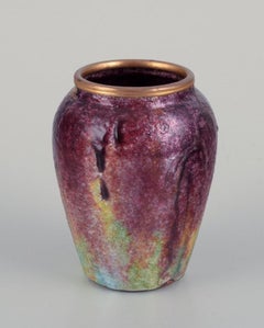 Sarlandie for Limoges, France. Metalwork vase with enamel decoration