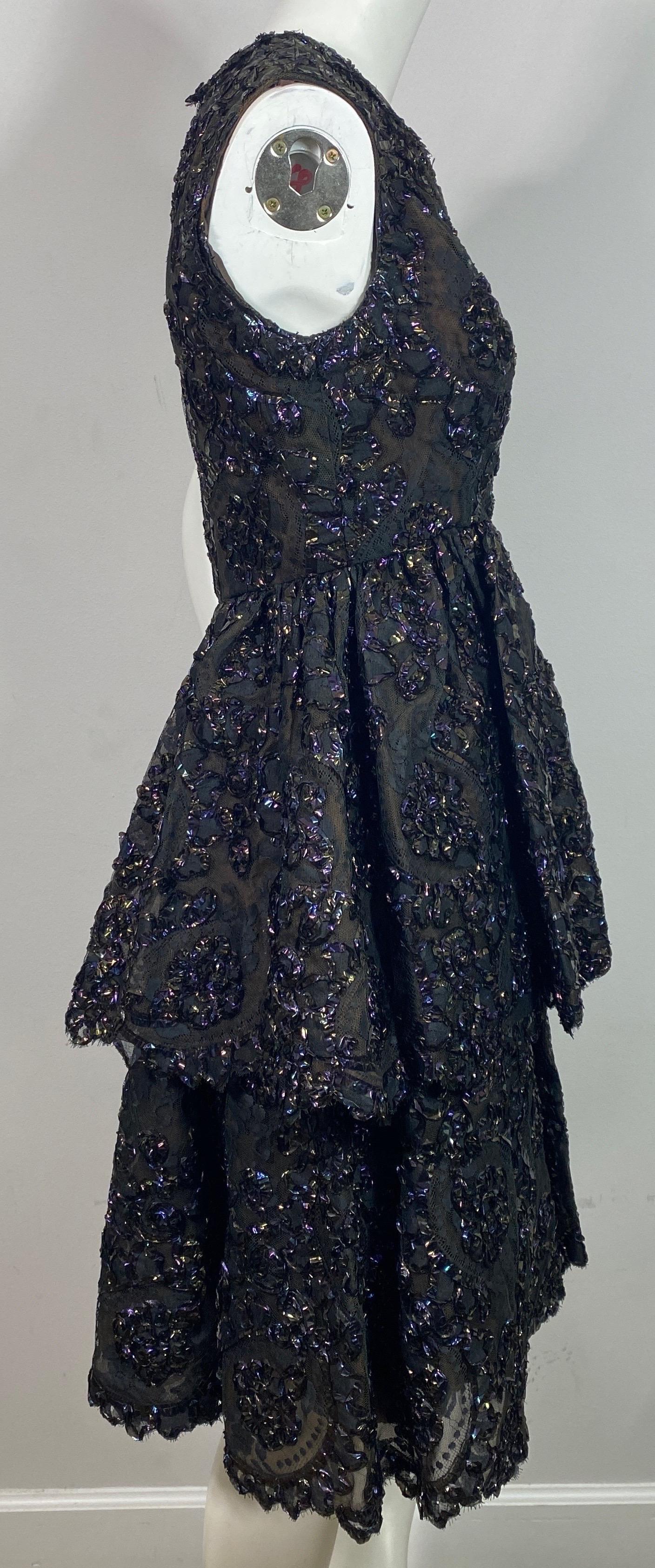 Sarmi 1960's Cellophane Encrusted Black Lace Sleeveless Cocktail Dress-Size 4 For Sale 6