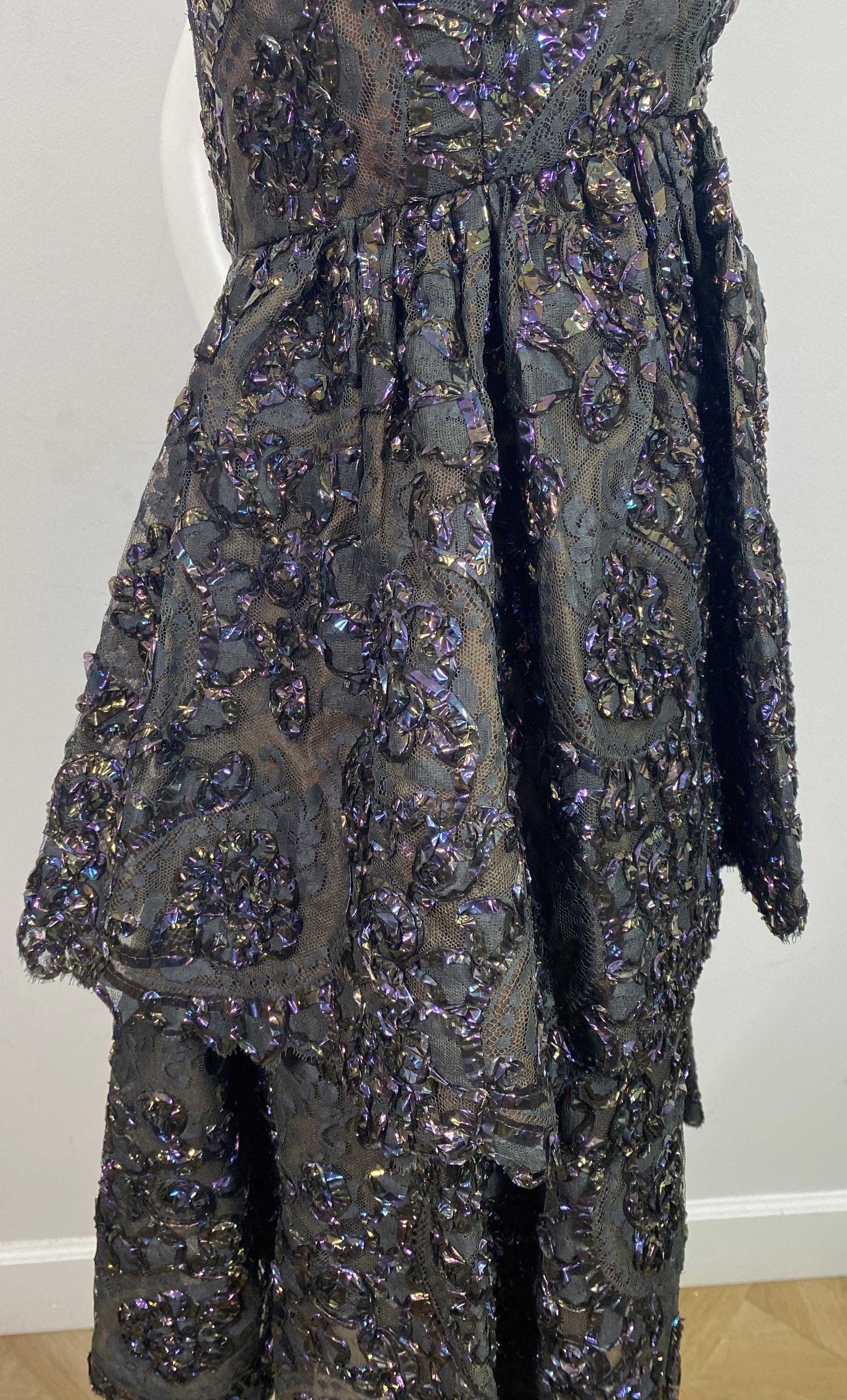 Sarmi 1960's Cellophane Encrusted Black Lace Sleeveless Cocktail Dress-Size 4 For Sale 7