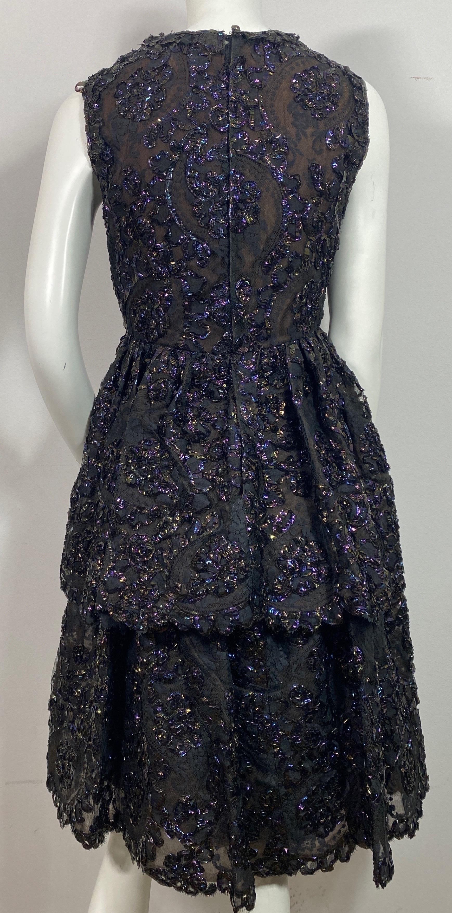 Sarmi 1960's Cellophane Encrusted Black Lace Sleeveless Cocktail Dress-Size 4 For Sale 8