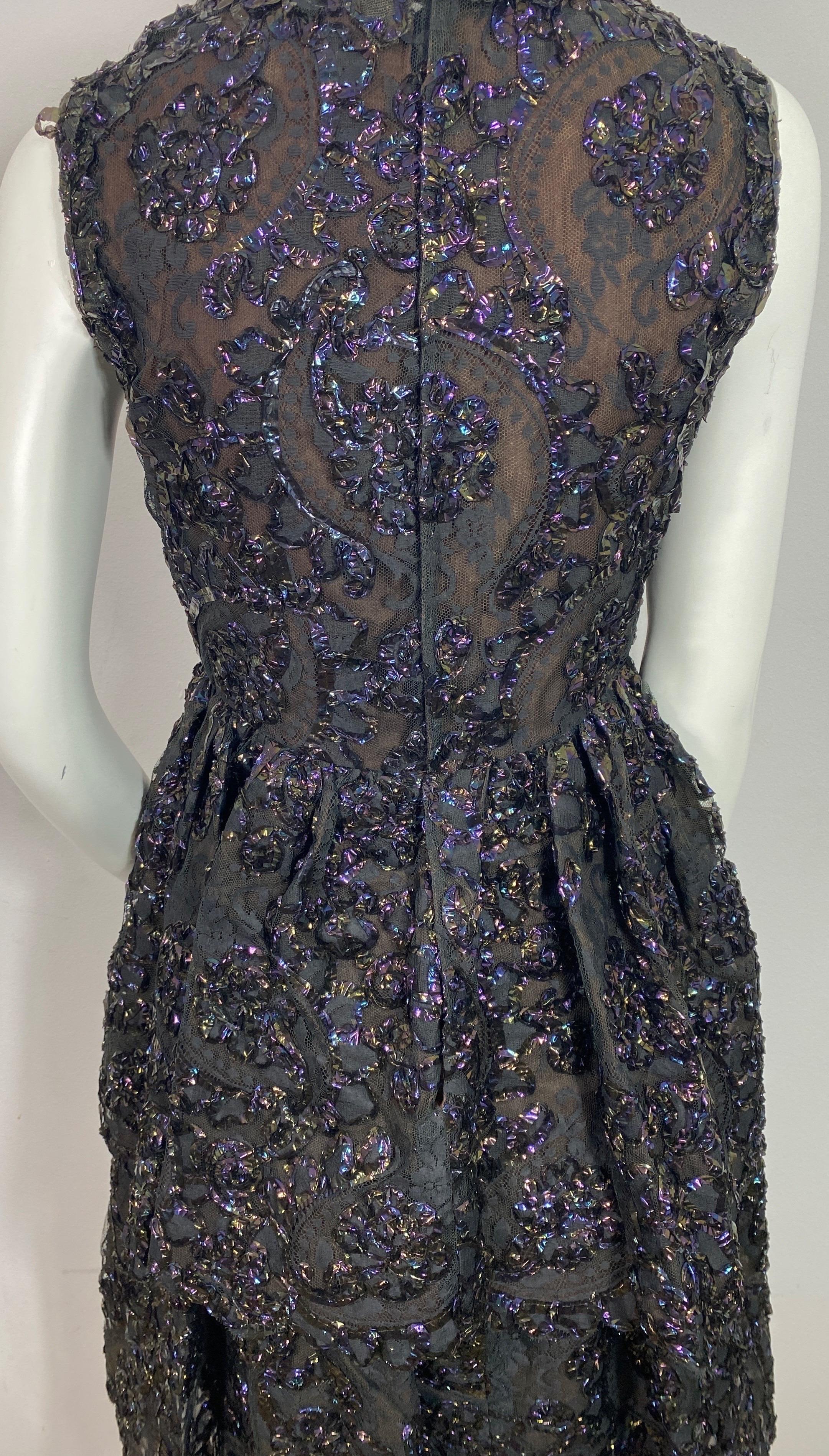 Sarmi 1960's Cellophane Encrusted Black Lace Sleeveless Cocktail Dress-Size 4 For Sale 9