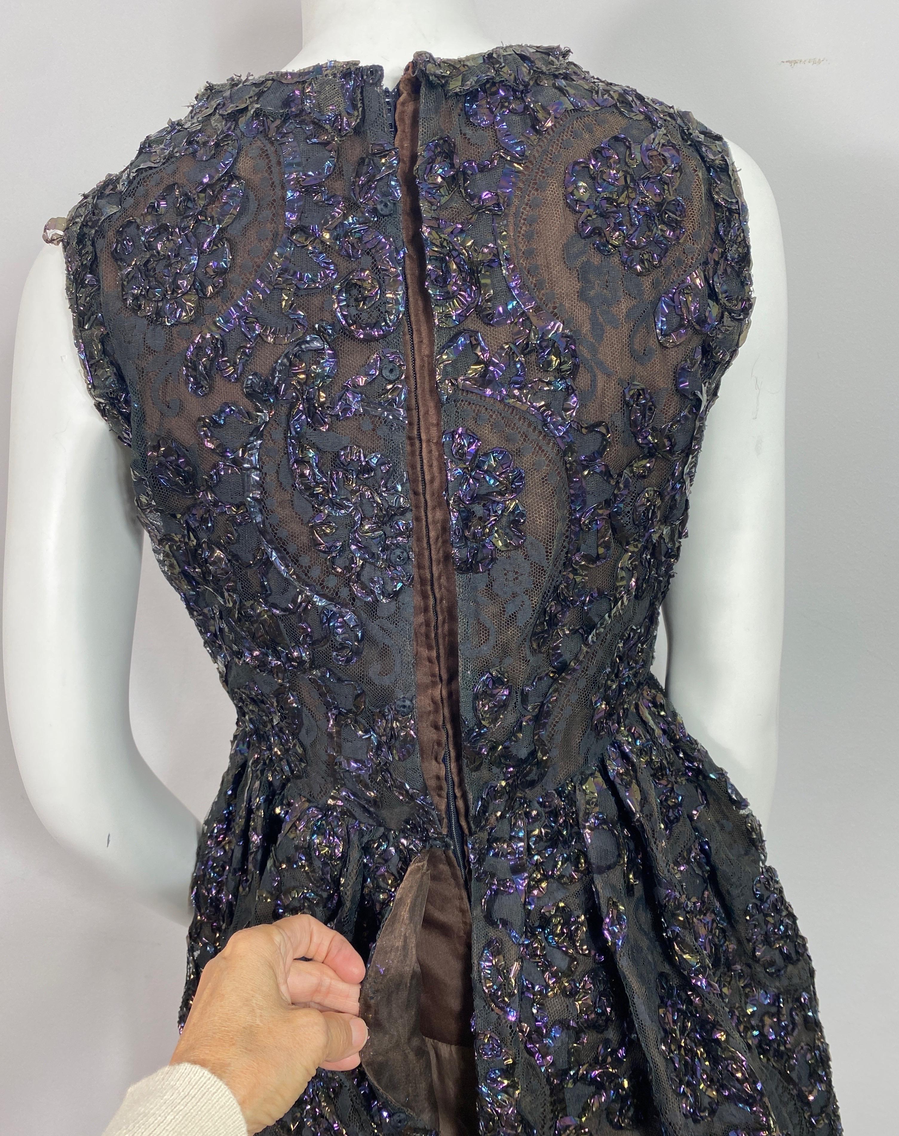 Sarmi 1960's Cellophane Encrusted Black Lace Sleeveless Cocktail Dress-Size 4 For Sale 11