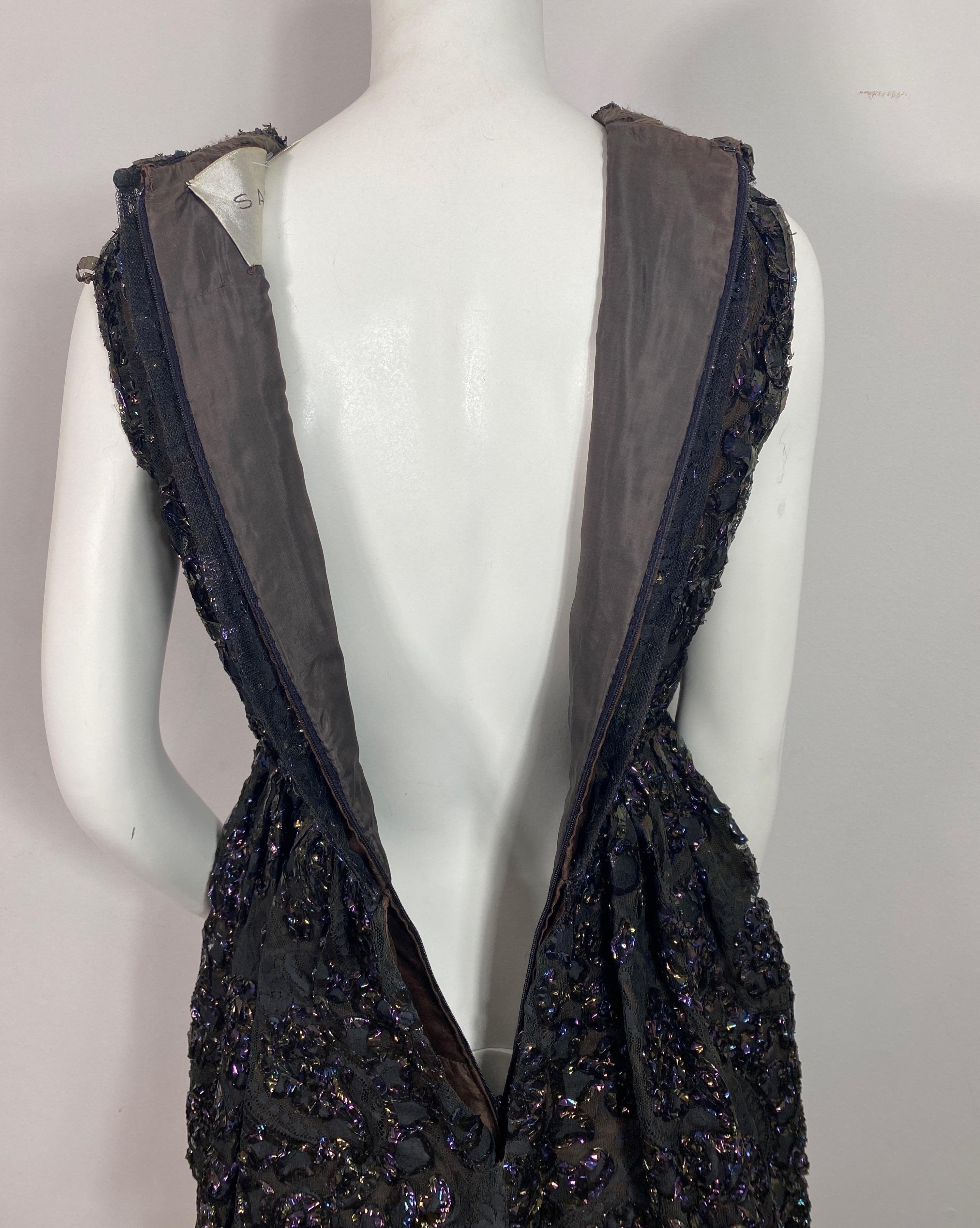 Sarmi 1960's Cellophane Encrusted Black Lace Sleeveless Cocktail Dress-Size 4 For Sale 12