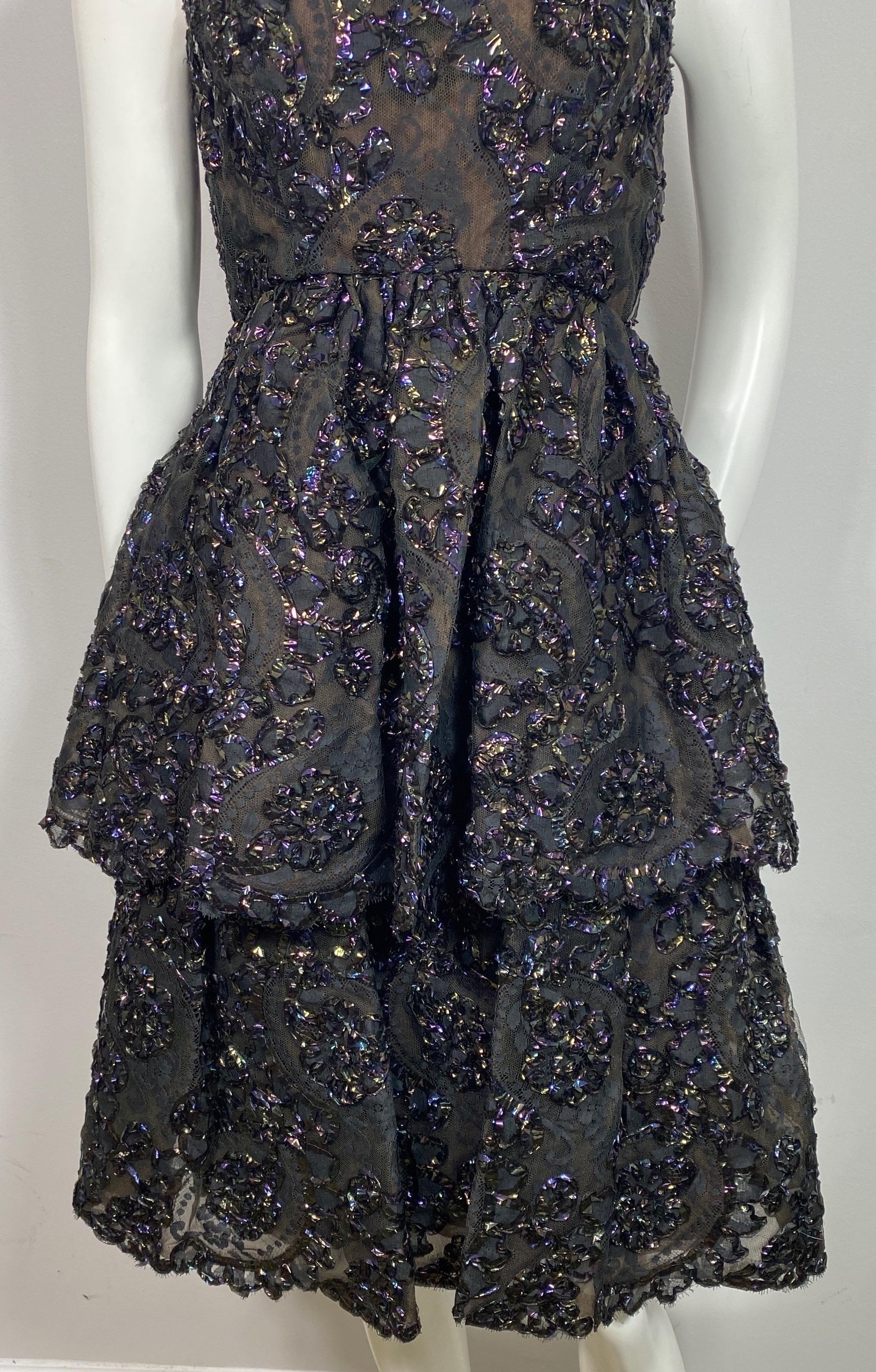 Sarmi 1960's Cellophane Encrusted Black Lace Sleeveless Cocktail Dress-Size 4 For Sale 1