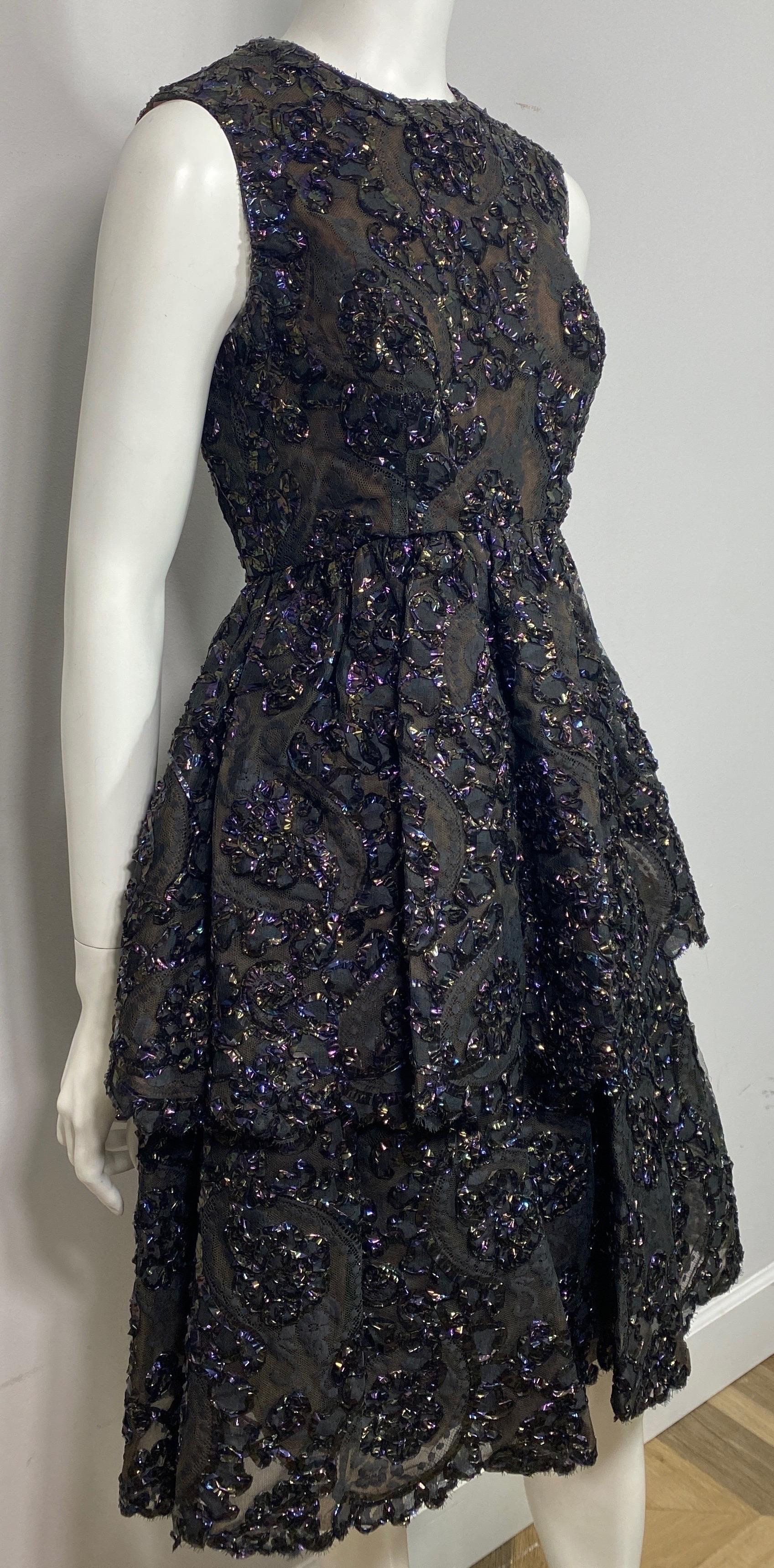 Sarmi 1960's Cellophane Encrusted Black Lace Sleeveless Cocktail Dress-Size 4 For Sale 2