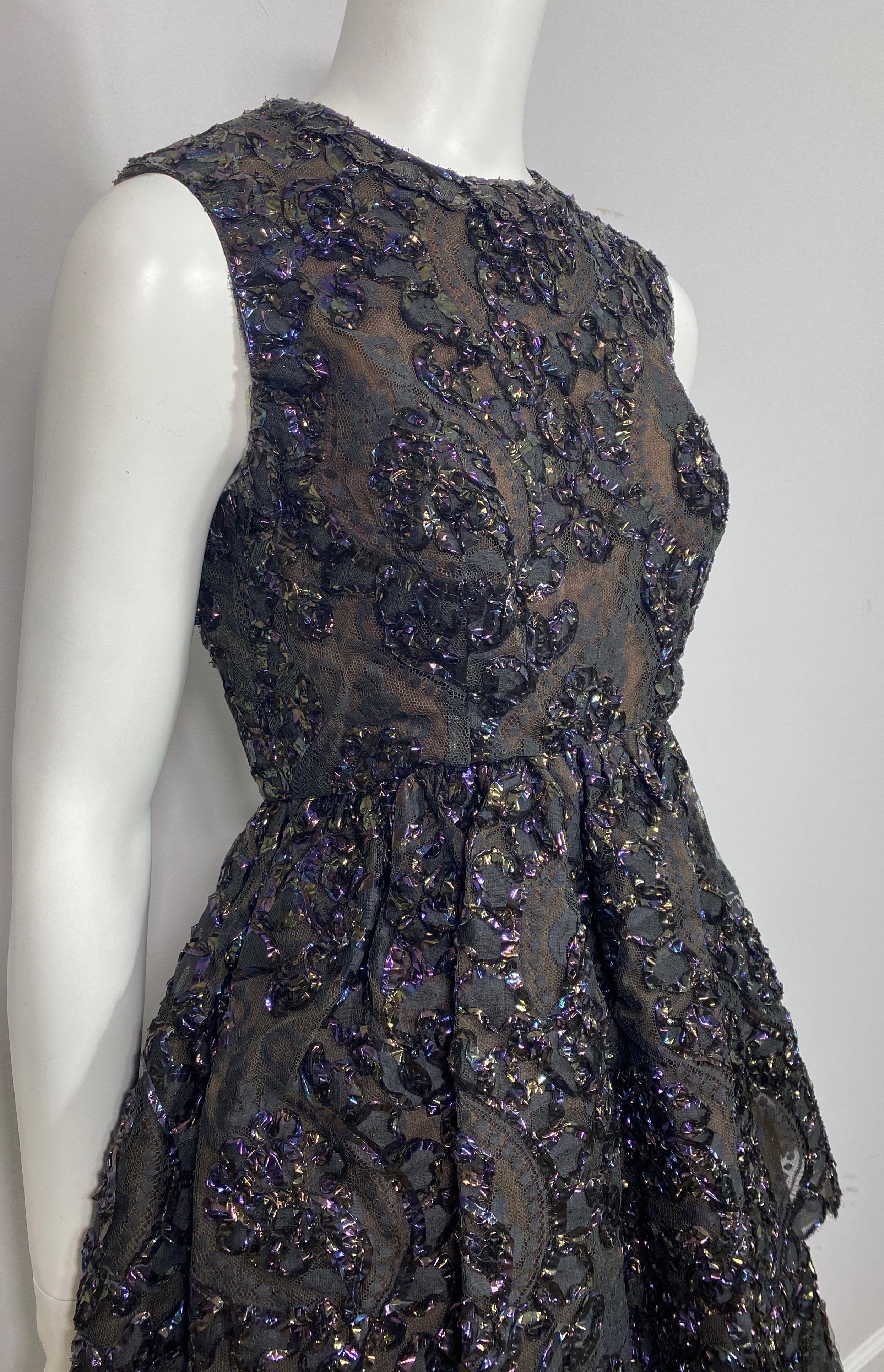 Sarmi 1960's Cellophane Encrusted Black Lace Sleeveless Cocktail Dress-Size 4 For Sale 3