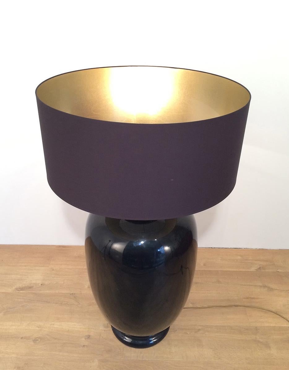 Saronno Italy, Important Black Enameled Ceramic Lamp, Signed, circa 1960 For Sale 3