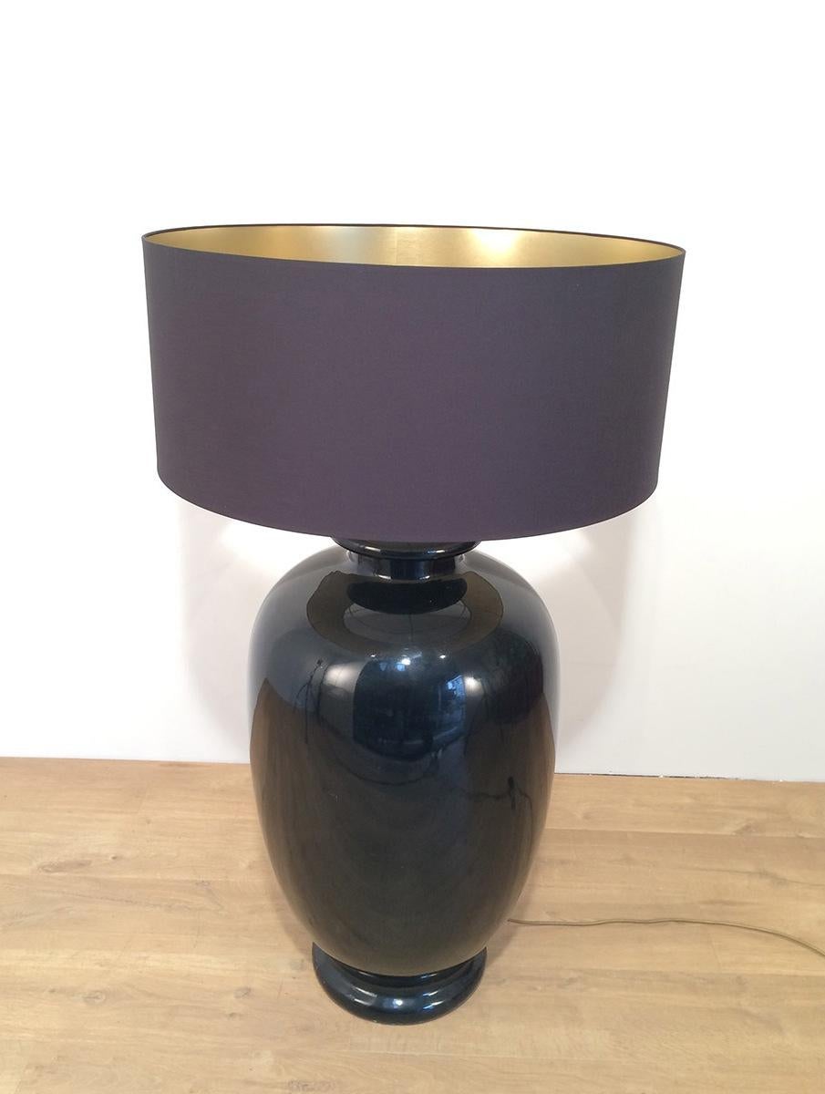 Saronno Italy, Important Black Enameled Ceramic Lamp, Signed, circa 1960 For Sale 4