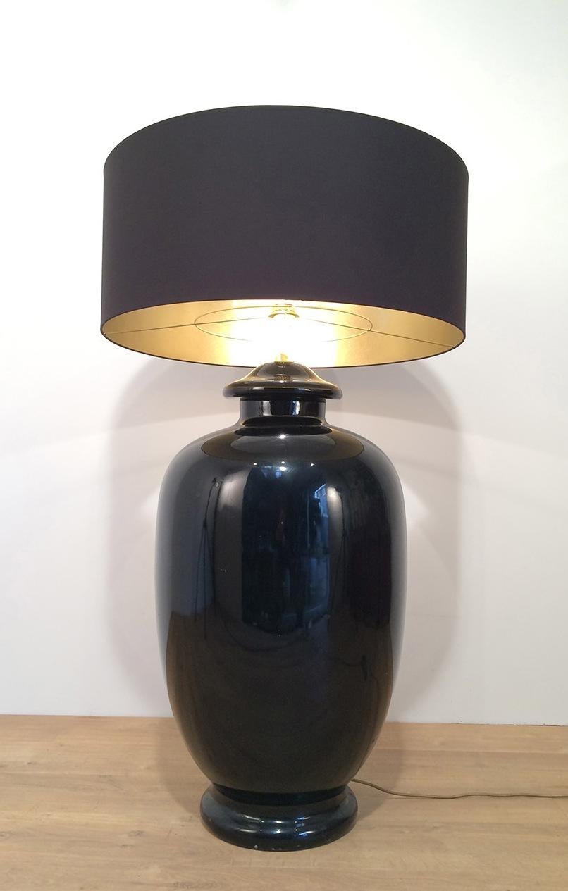 Saronno Italy, Important Black Enameled Ceramic Lamp, Signed, circa 1960 For Sale 5