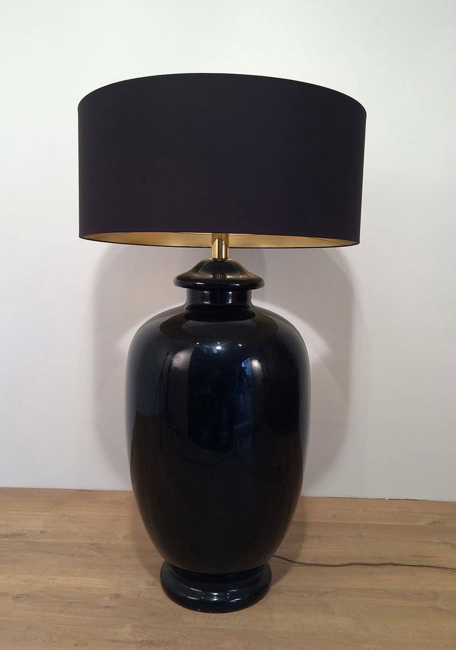 Saronno Italy, Important Black Enameled Ceramic Lamp, Signed, circa 1960 For Sale 6