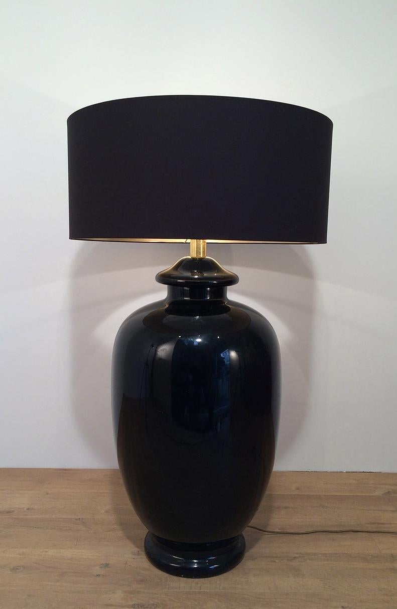 Mid-Century Modern Saronno Italy, Important Black Enameled Ceramic Lamp, Signed, circa 1960 For Sale
