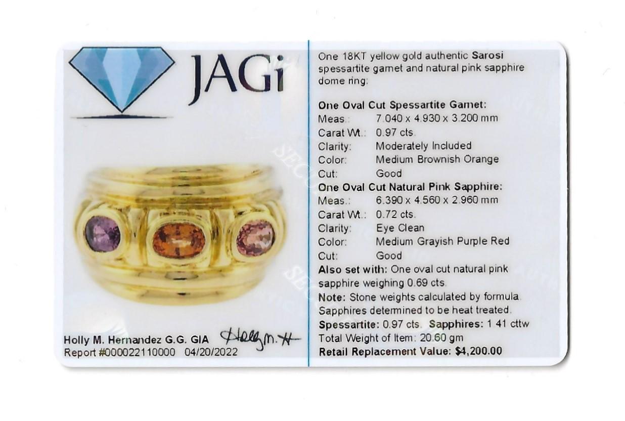 Sarosi Kuppelring aus 18 Karat Gold mit Spessartit-Granat und rosa Saphir 6