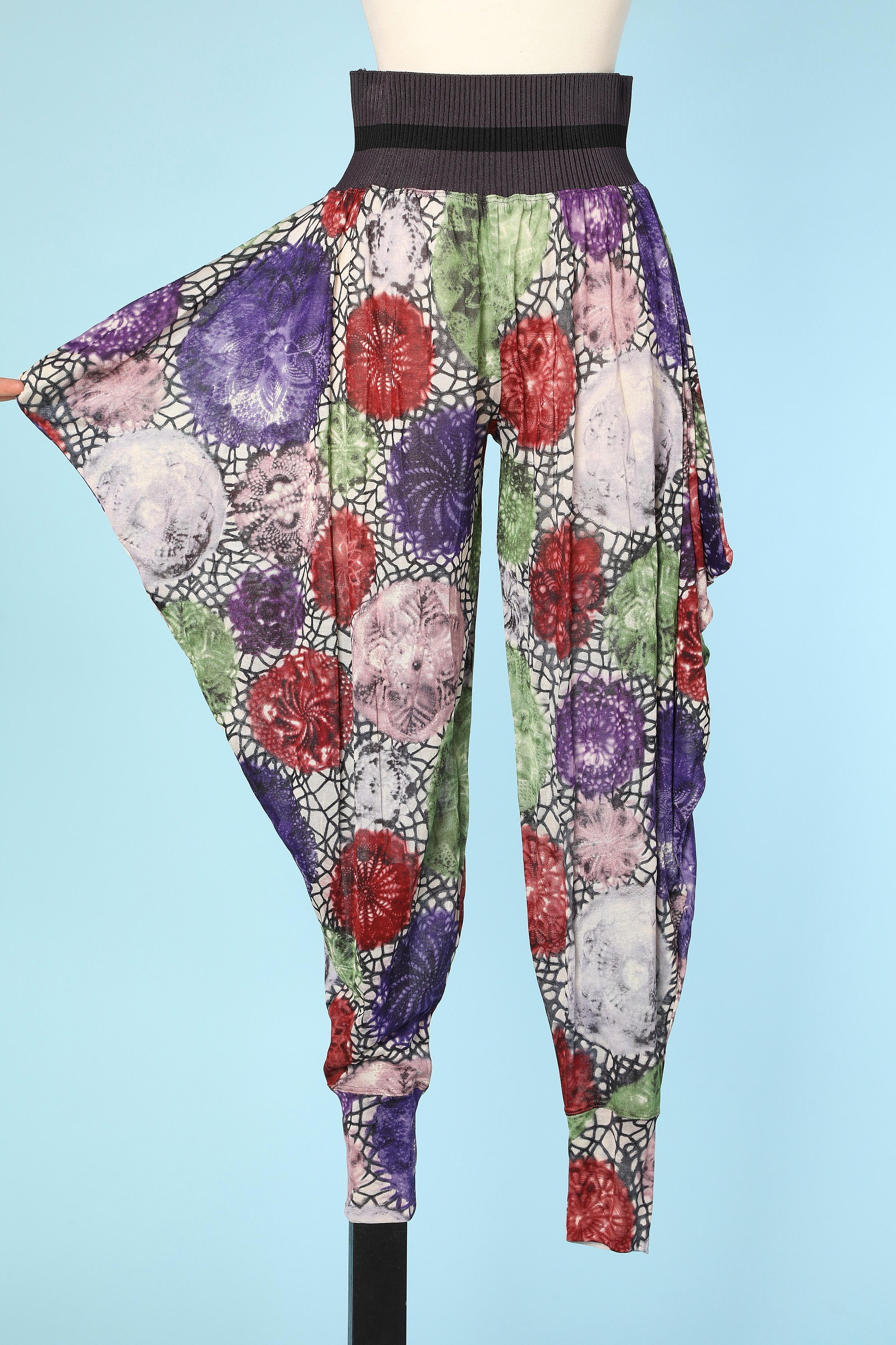 Sarouel pant in printed silk jersey and knit waist band 