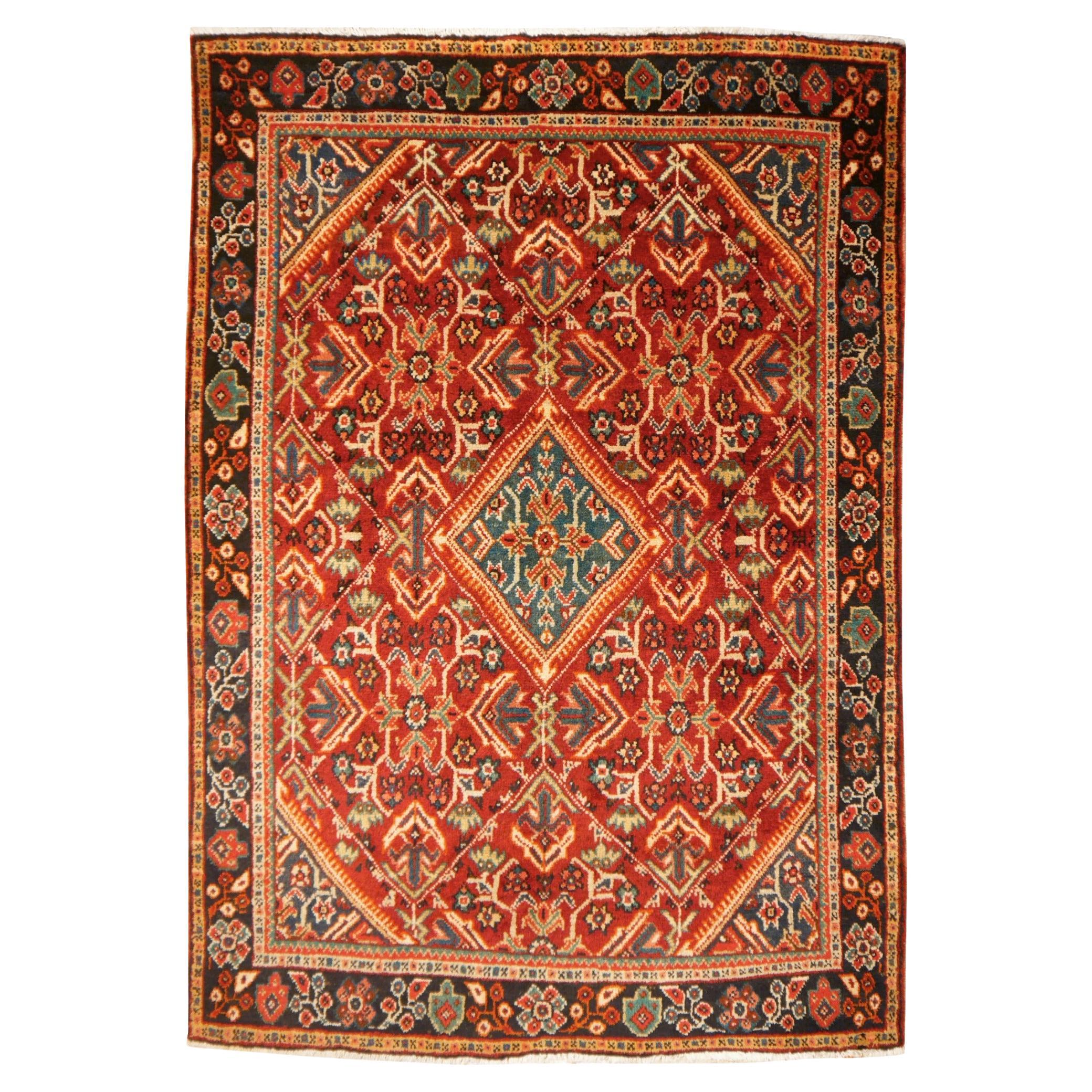 Sarouk Mahal vintage rug wool hand knotted semi antique carpet For Sale