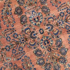 Sarouk with Soft Salmon Field and Taupe, Navy, and Cornflower Blue Tones c.1920