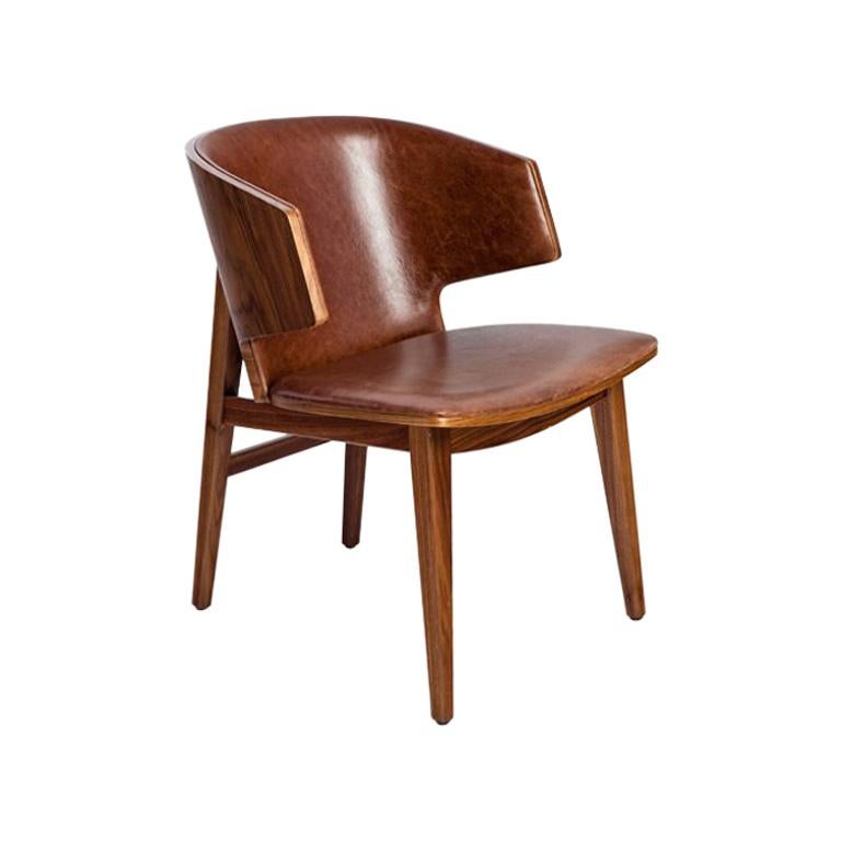 Leather Sarr, Mid-Century Modern Style Wooden Chair, Dining Chair, Office Chair For Sale