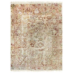 Sarrah Oushak Beige Mohair Hand-Knotted Rug Carpet with Allover Floral Design