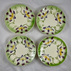 Sarreguemines Art Nouveau Barbotine Majolica Glazed Earthenware Orchid Plate