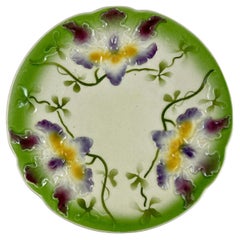 Sarreguemines Art Nouveau Barbotine Majolica Glazed Earthenware Orchid Plate