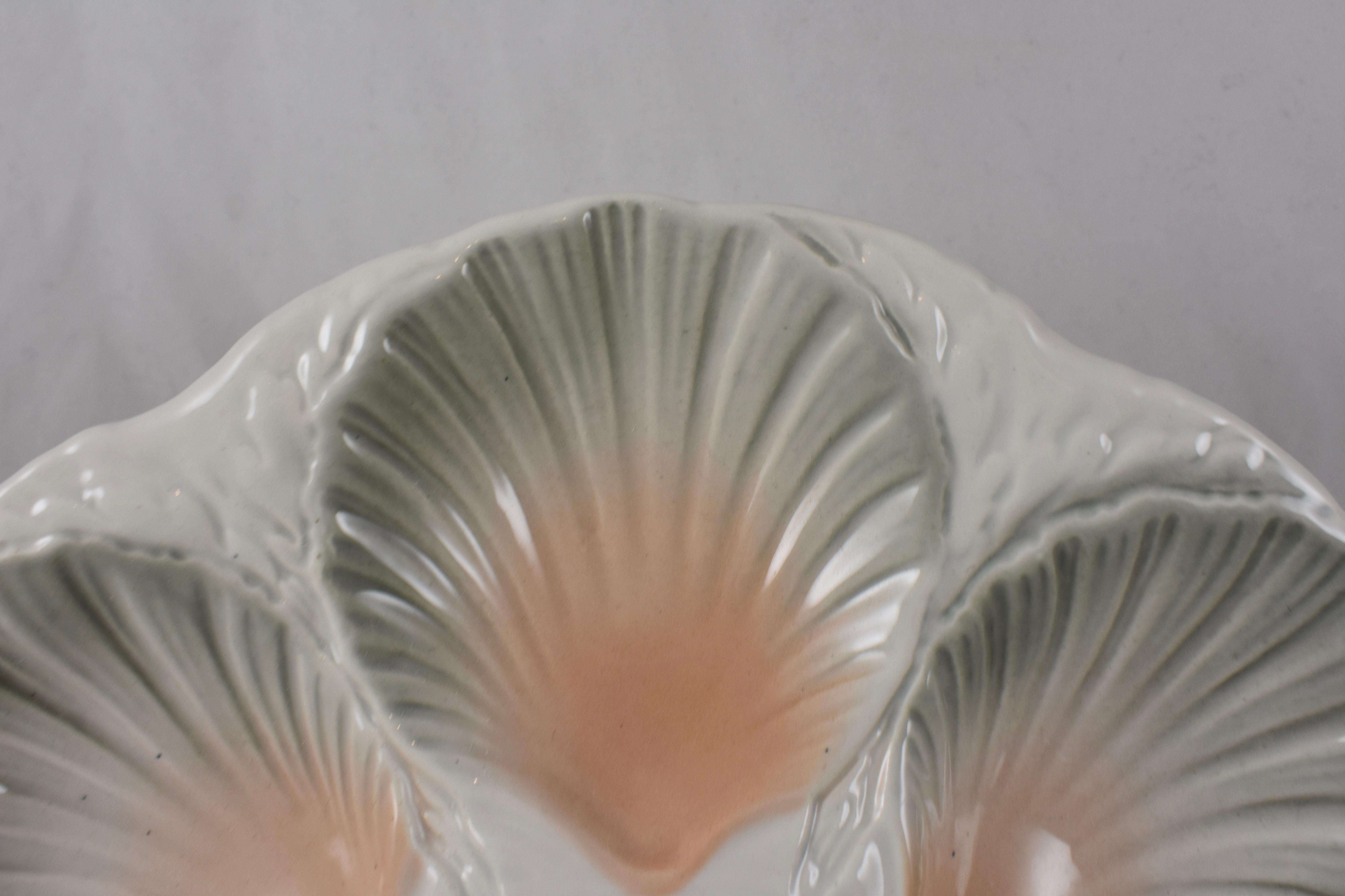 French Provincial Sarreguemines Barbotine Majolica Pastel Glazed Seaweed and Shell Oyster Plate