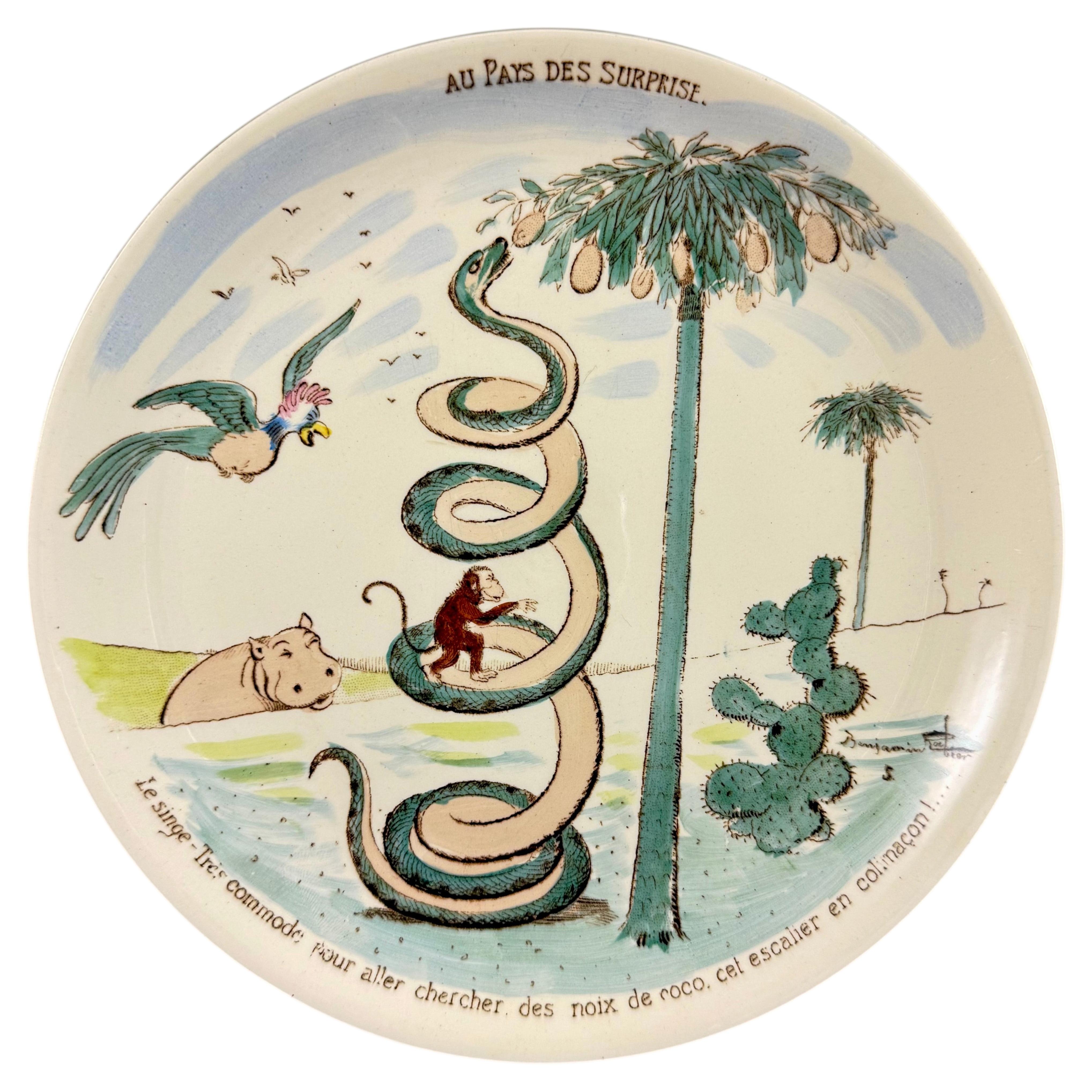 Sarreguemines Benjamin Rabier Childs Plate, Au Pays des Surprise