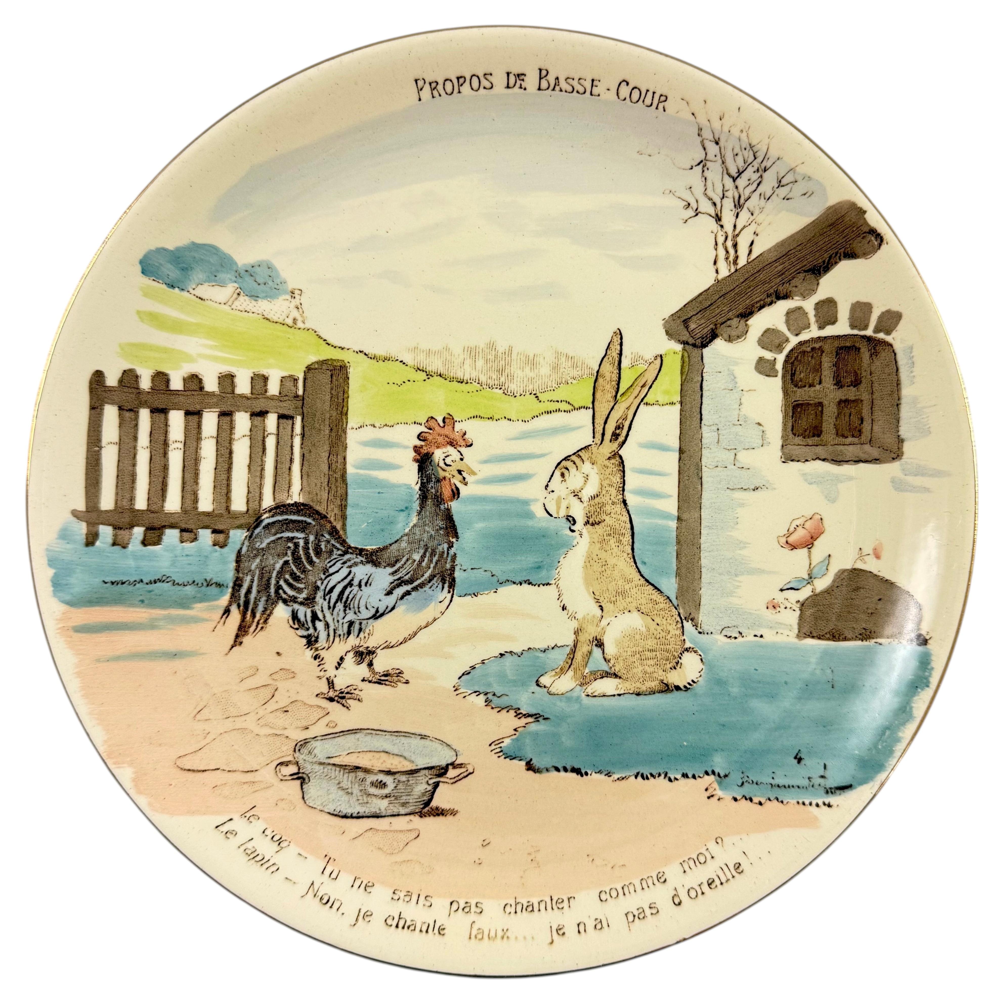 Sarreguemines Benjamin Rabier Childs Plate, Propos de Basse-Cour For Sale