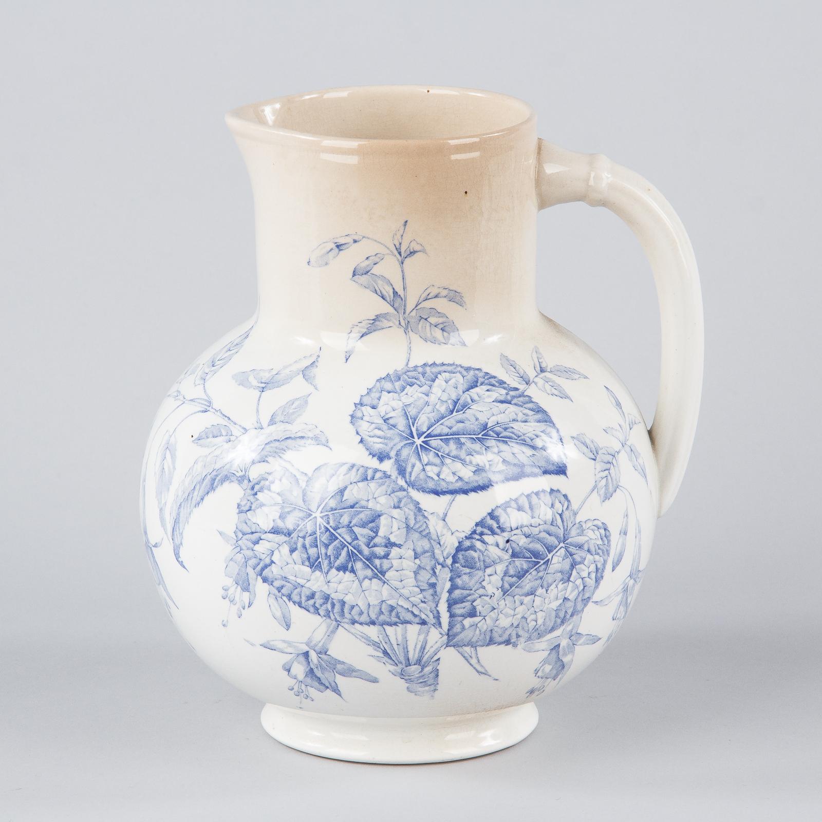 Sarreguemines Ceramic Blue and White Pitcher and Bowl, France, 1920s 1