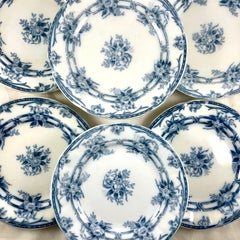 Sarreguemines Cérès Muster blau-weißer Speiseteller, 1870er Jahre -  Sechserpackung