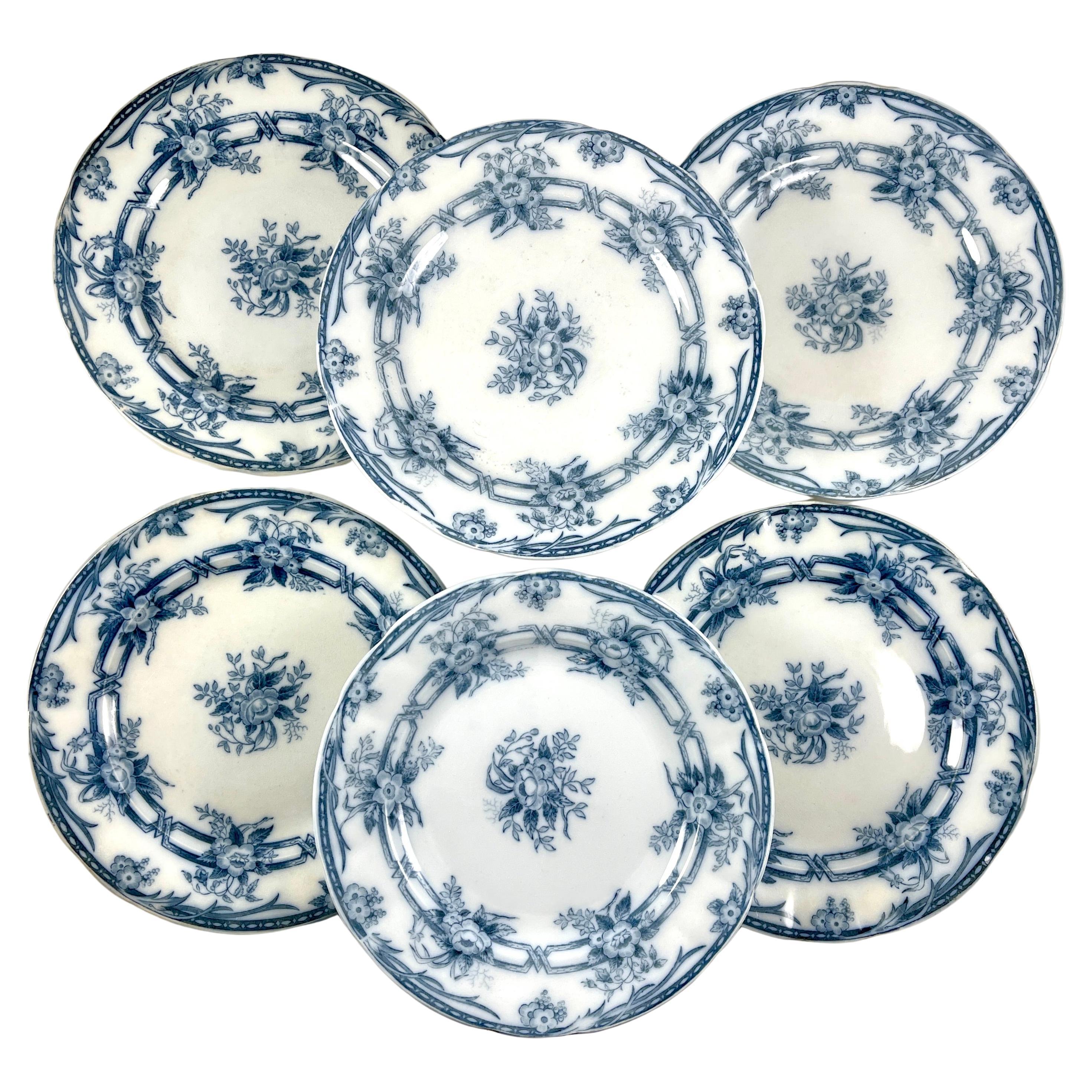 Sarreguemines Cérès Pattern Blue & White Dinner Plates, 1870s, Set of Six For Sale